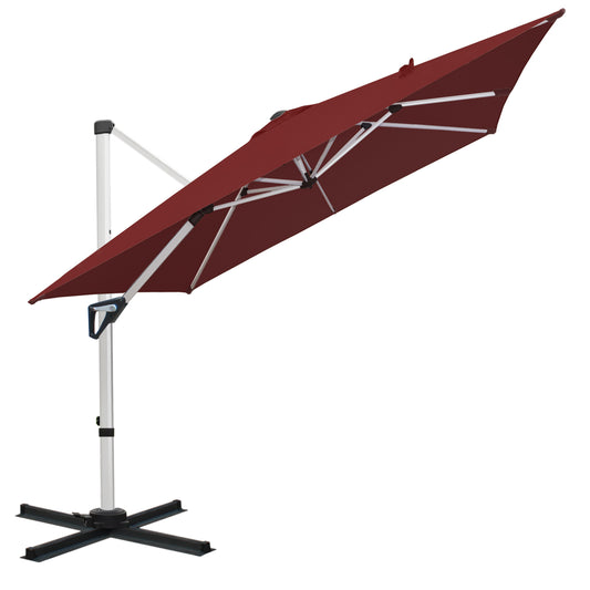 RANSENERS Premium Ampelschirm mit Kreuzfuß, Quadratisch 270 x 270 cm, mit 360° Drehbar, UV-Schutz UPF50+ (Rotwein)