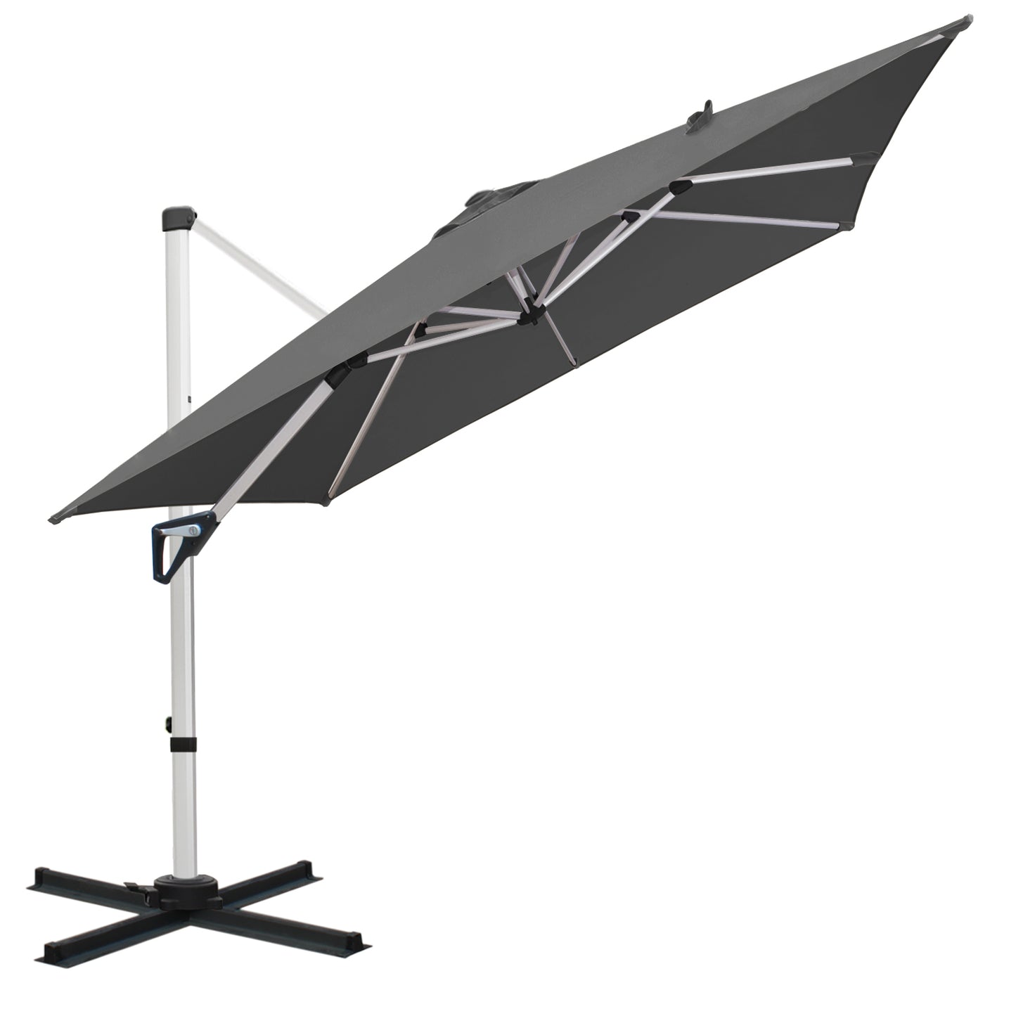 RANSENERS Premium Ampelschirm mit Kreuzfuß, Quadratisch 270 x 270 cm, mit 360° Drehbar, UV-Schutz UPF50+ (Grau)