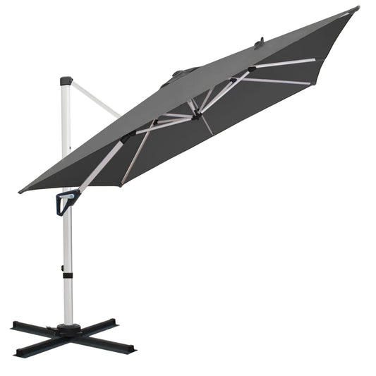 RANSENERS Premium Ampelschirm mit Kreuzfuß, Quadratisch 270 x 270 cm, mit 360° Drehbar, UV-Schutz UPF50+ (Grau)
