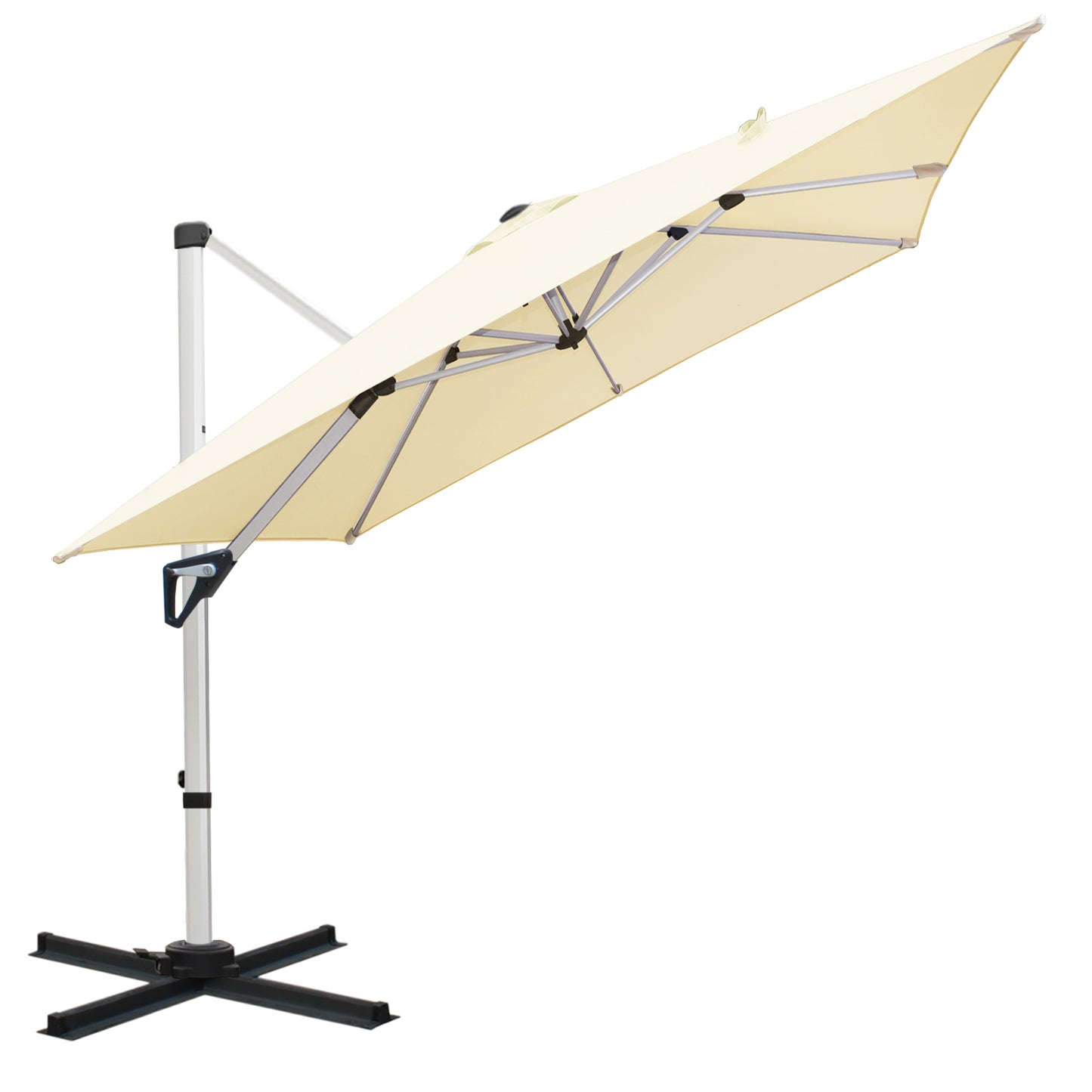 RANSENERS Premium Ampelschirm mit Kreuzfuß, Quadratisch 270 x 270 cm, mit 360° Drehbar, UV-Schutz UPF50+ (Creme)