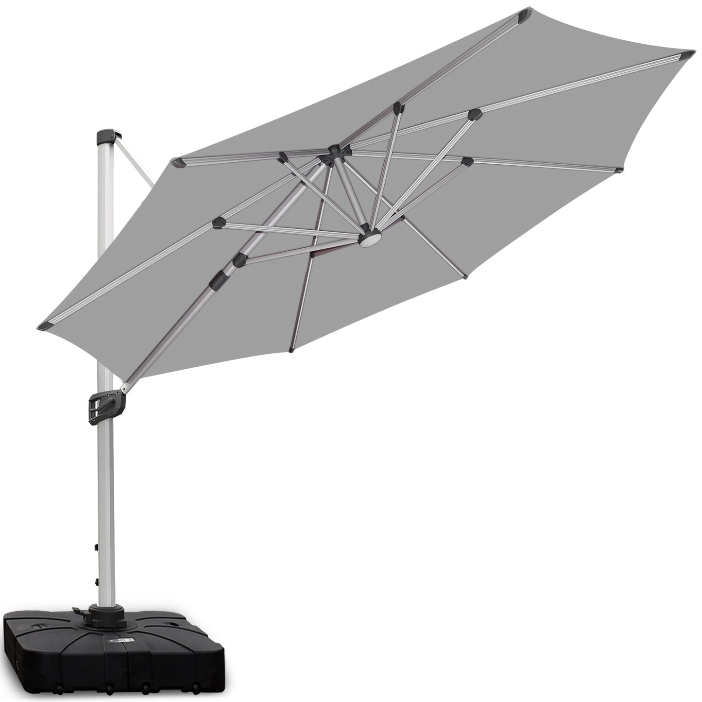 RANSENERS Premium Ampelschirm mit Solar-LED Ø350cm - Sonnenschirm mit Schirmständer - 360° Drehbar - UV50+ Stoff Schützen Sie sich vor Sonnenstrahlen im Garten