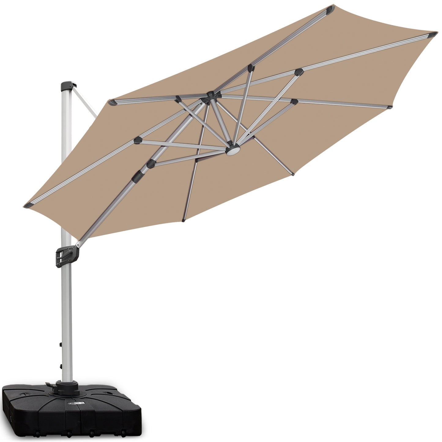 RANSENERS Premium Ampelschirm mit Solar-LED Ø350cm - Sonnenschirm mit Schirmständer - 360° Drehbar - UV50+ Stoff Schützen Sie sich vor Sonnenstrahlen im Garten