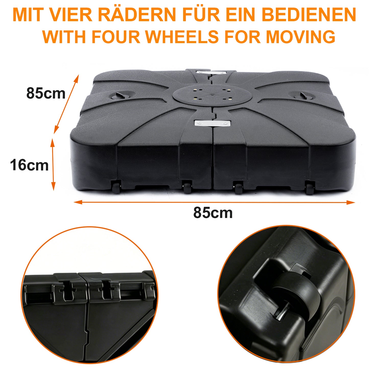 RANSENERS 110 Liter Schirmständer für Ampelschirm, mit 4 Rädern, Passend für Schirmdachfläche Unter 14m², mit Wasser und Sand Gefüllt Ca. 110–160 kg