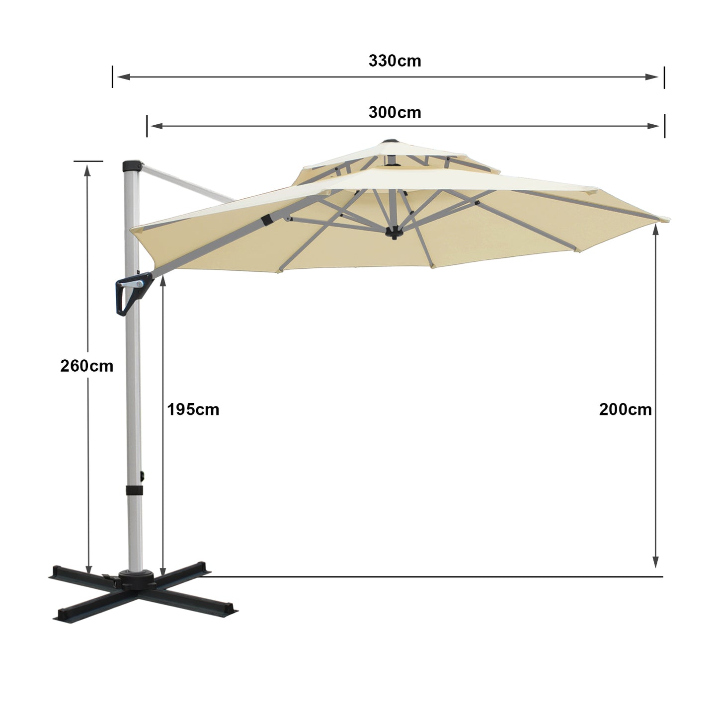 RANSENERS Premium Ampelschirm mit Kreuzfuß, Rund Ø 300cm, mit 360° Drehbar, UV-Schutz UPF50+ (Creme)
