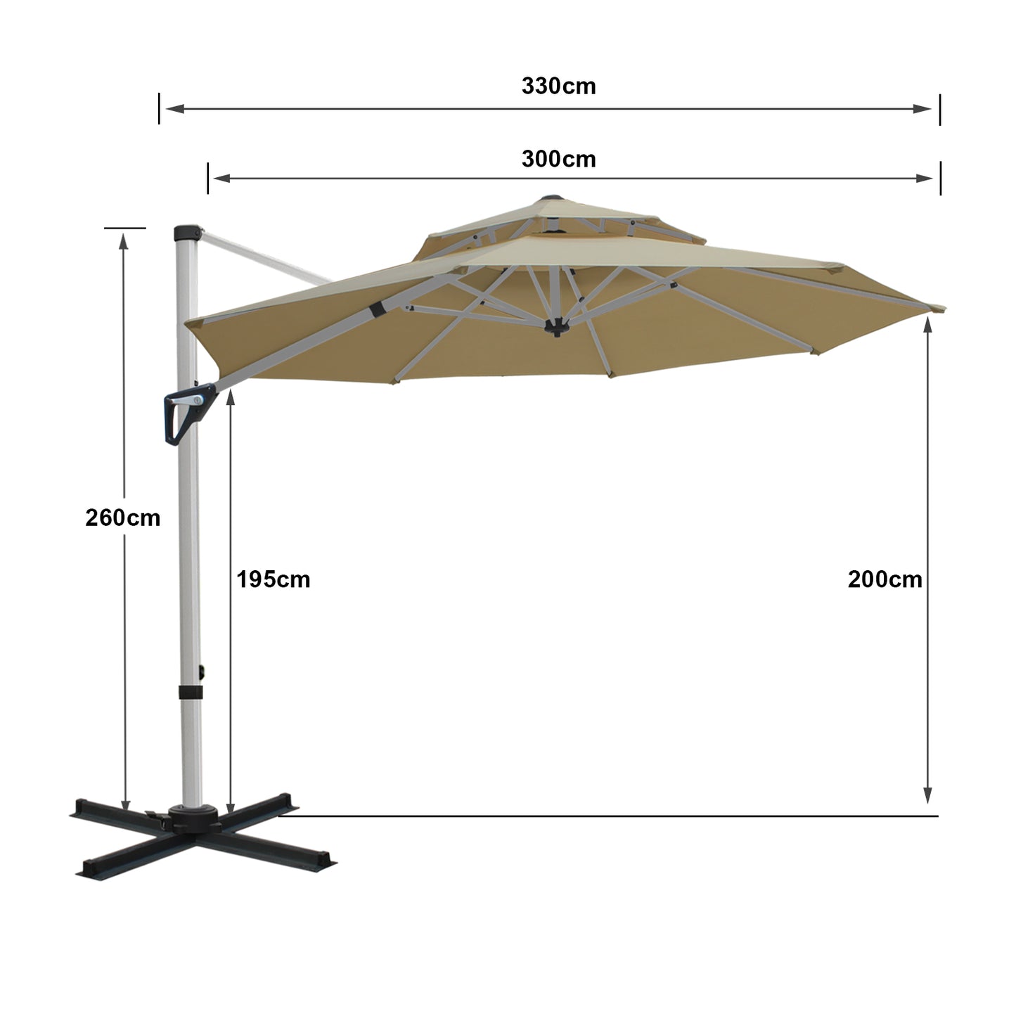 RANSENERS Premium Ampelschirm mit Kreuzfuß, Rund Ø 300cm, mit 360° Drehbar, UV-Schutz UPF50+ (Beige)