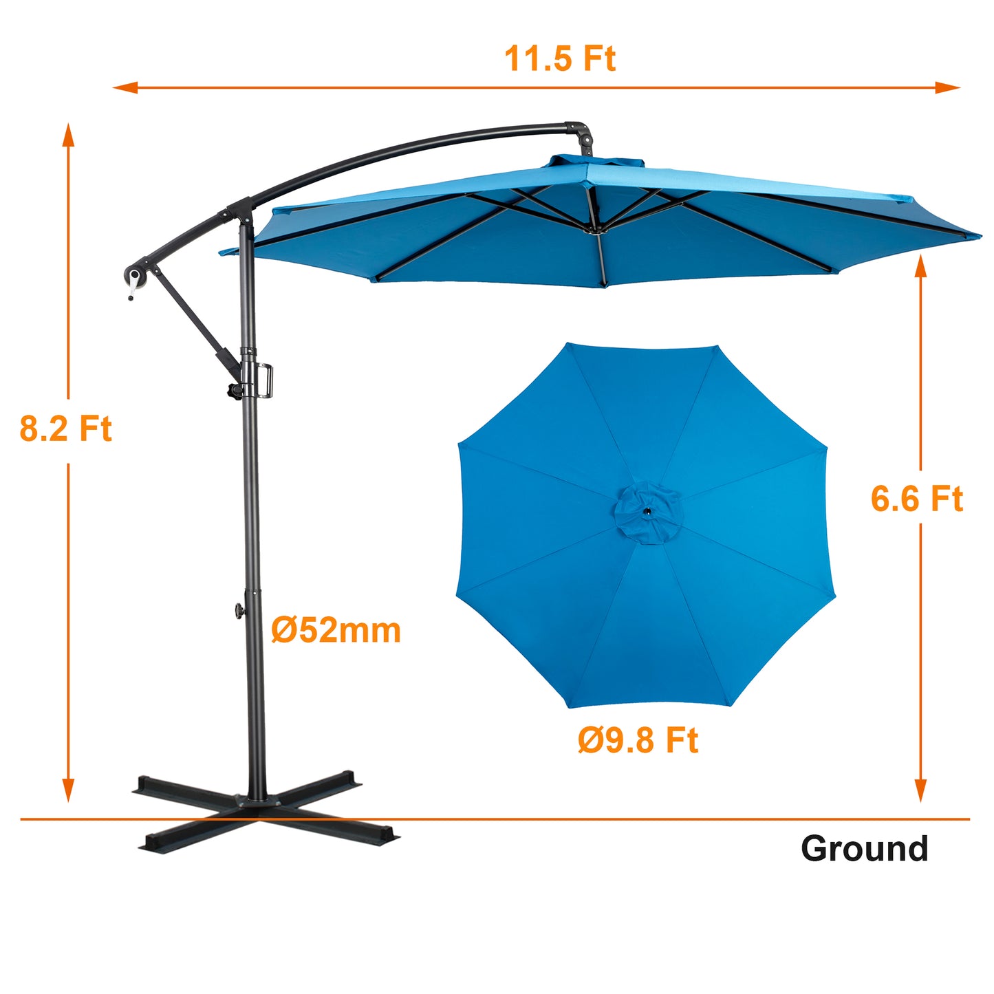 RANSENERS Ampelschirm 300cm mit Schirmständer, Sonnenschirm mit Stabiler Rahmen und 8-Rippen, UV 50+ für Garten, Terrasse, Kaffeehaus im Freien, Dunkelblau
