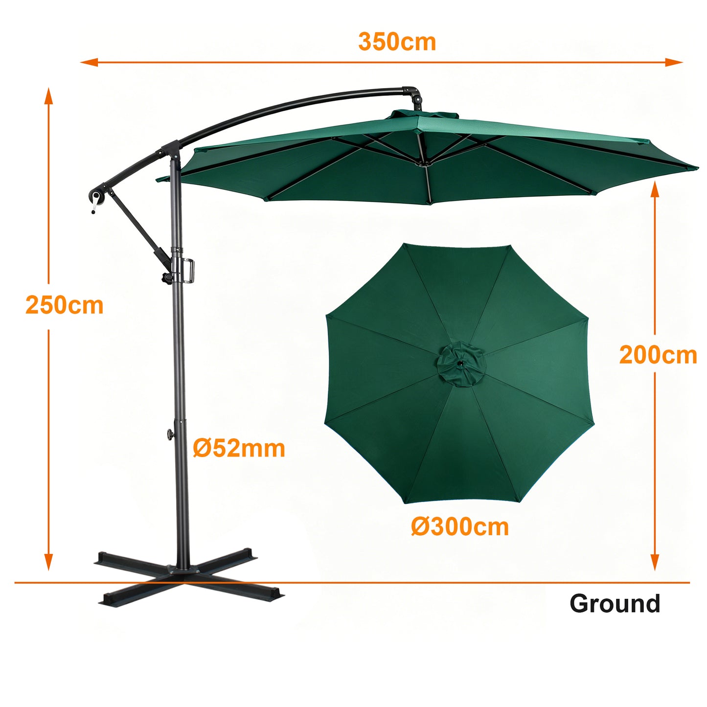 RANSENERS Ampelschirm 300cm mit Schirmständer, Sonnenschirm mit Stabiler Rahmen und 8-Rippen, UV 50+ für Garten, Terrasse, Kaffeehaus im Freien, Grün