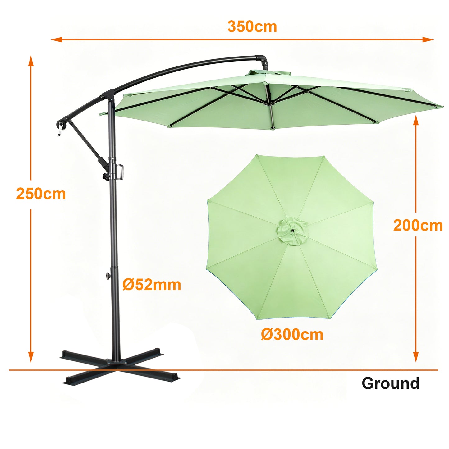 RANSENERS Ampelschirm 300cm mit Schirmständer, Sonnenschirm mit Stabiler Rahmen und 8-Rippen, UV 50+ für Garten, Terrasse, Kaffeehaus im Freien