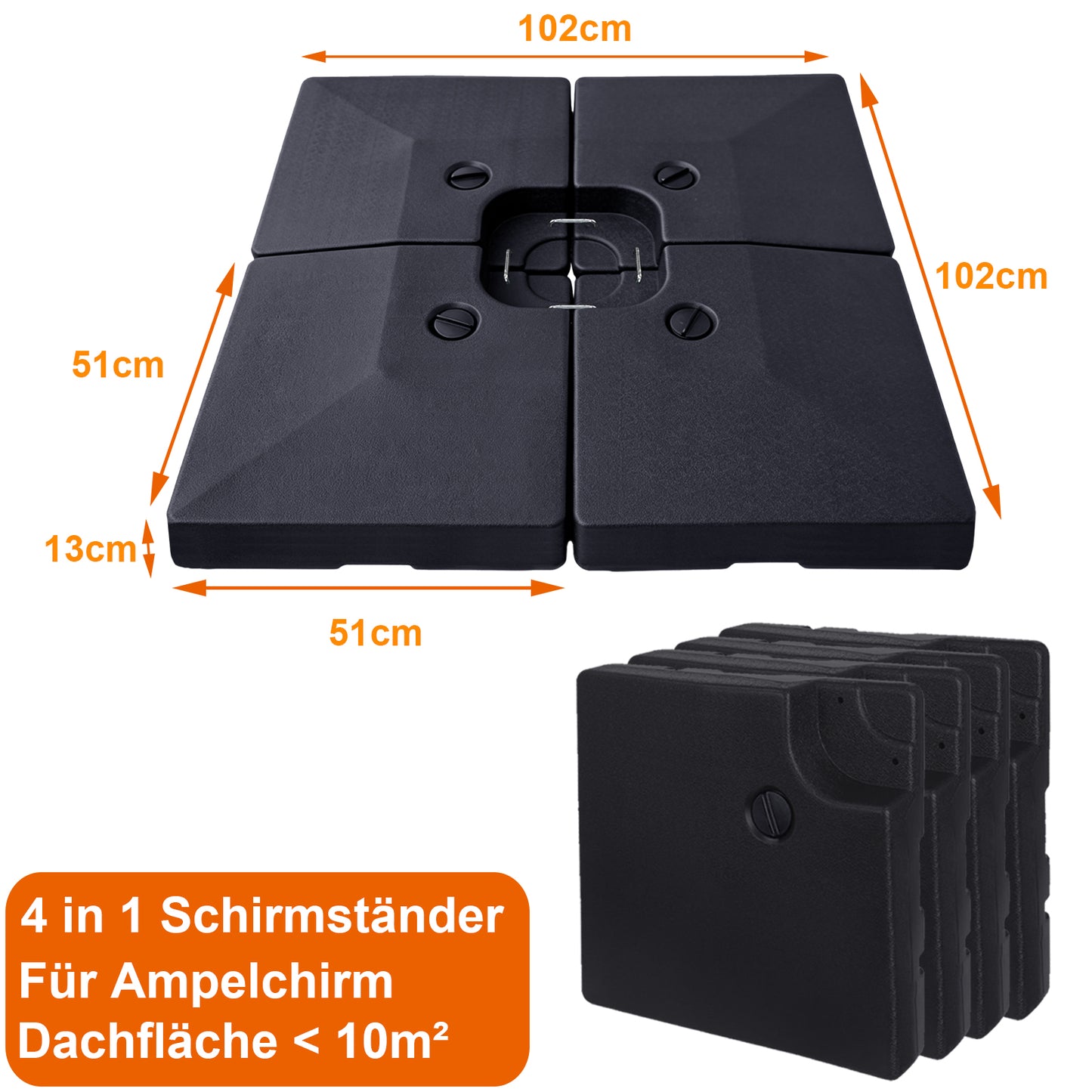 RANSENERS 90 Liter 4in1 Schirmständer für Ampelschirm, Passend für Schirmdachfläche Unter 10m², mit Wasser und Sand Gefüllt Ca. 90–150 kg