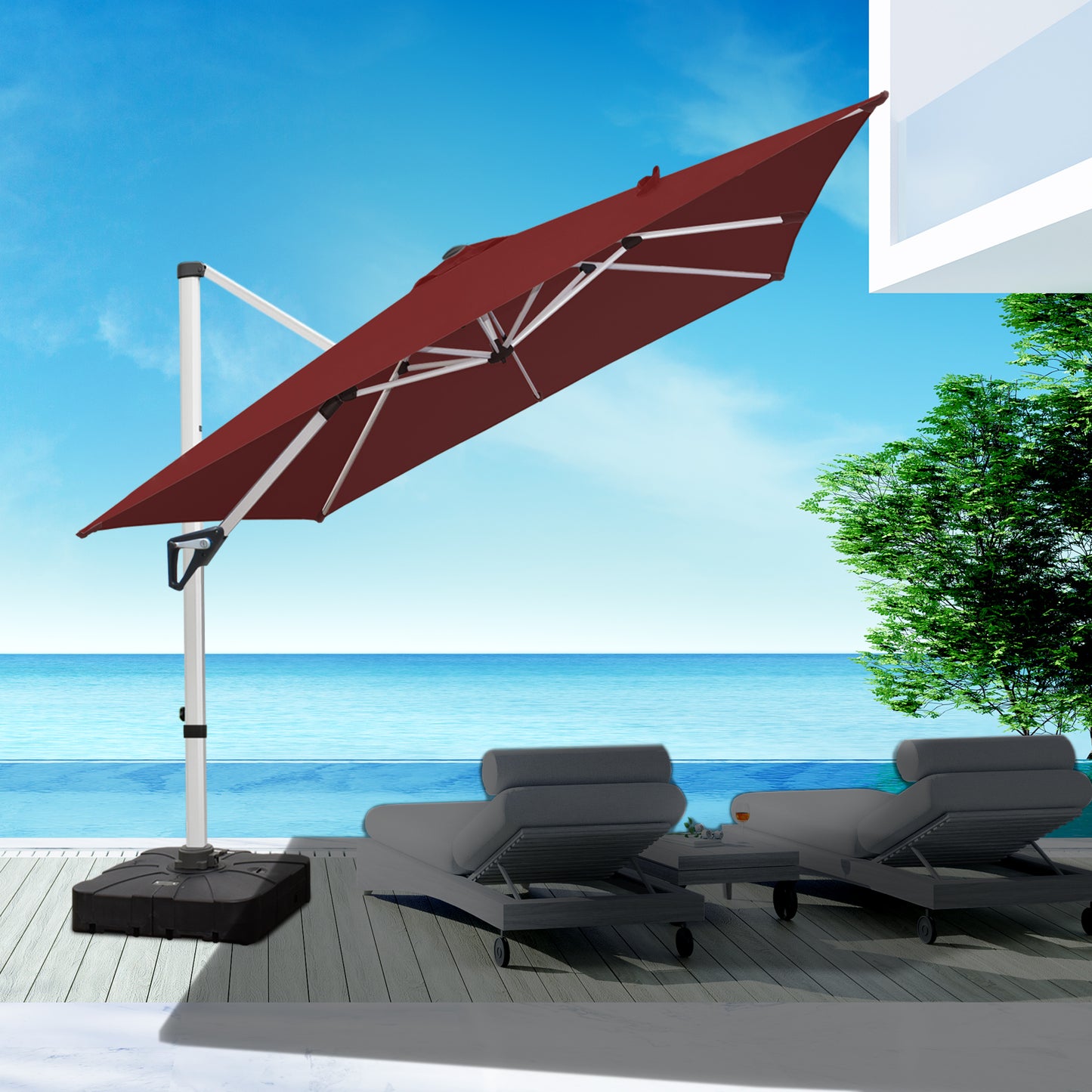 RANSENERS Premium Ampelschirm 270 x 270 cm mit Schirmständer, Aluminium Rahmen, 360° Drehbar, Neigbar 0°-90°, 240 g/m² Extra-Dicker Gewebe mit UV50+, für Garten, Kaffeehaus im Freien