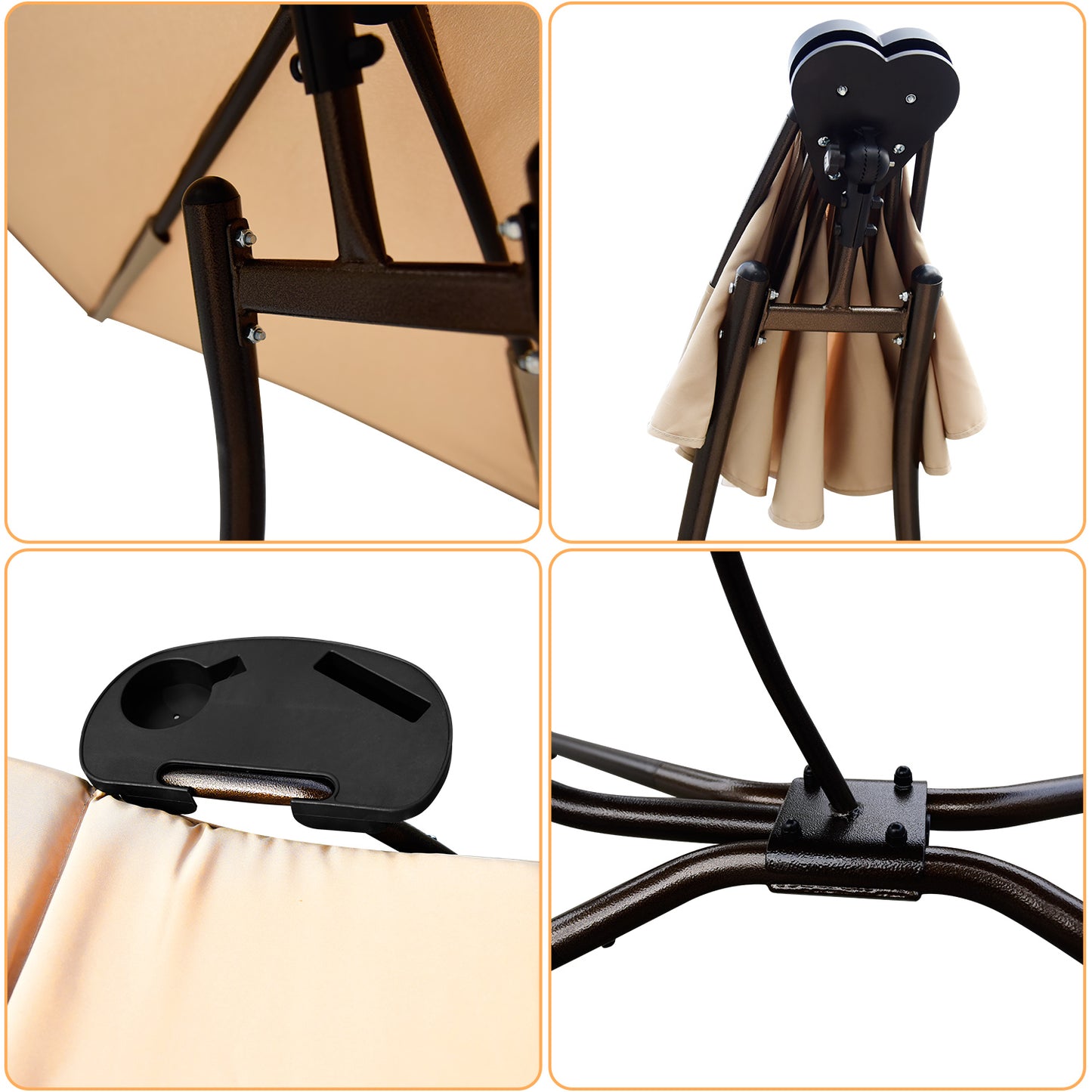 RANSENERS Schwebeliege mit Verstellbarem Sonnendach, Bequeme Schaukelliege pure Entspannung im Garten (Beige)