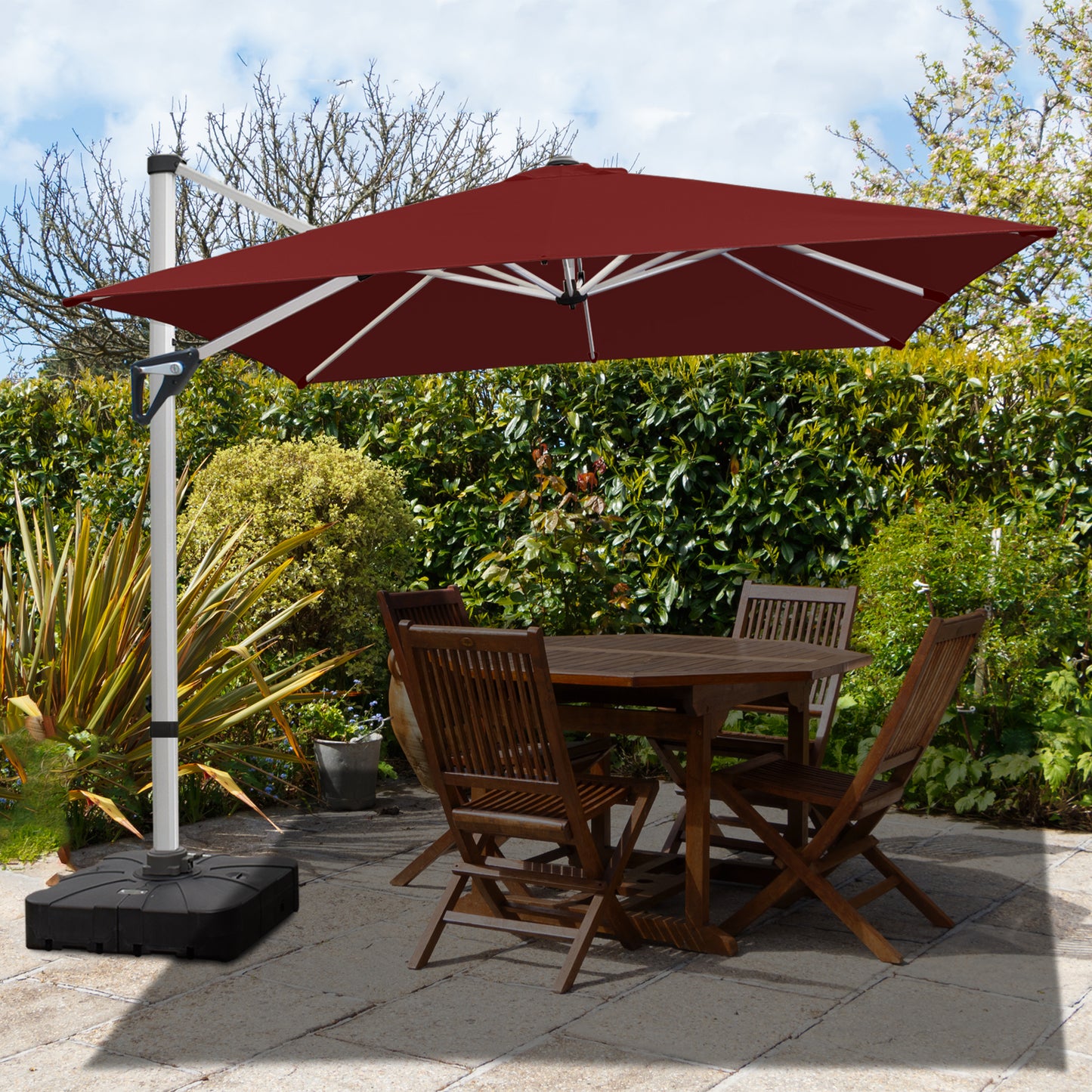 RANSENERS Premium Ampelschirm 270 x 270 cm mit Schirmständer, Aluminium Rahmen, 360° Drehbar, Neigbar 0°-90°, 240 g/m² Extra-Dicker Gewebe mit UV50+, für Garten, Kaffeehaus im Freien