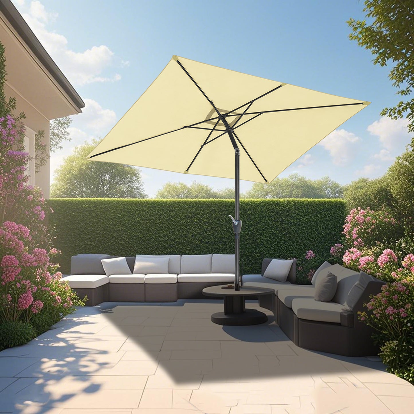 RANSENERS Kippbarer Sonnenschirm mit Schirmständer, Rechteckig 200 x 300 cm Gartenschirm, UV-Schutz UPF50+ (Creme)
