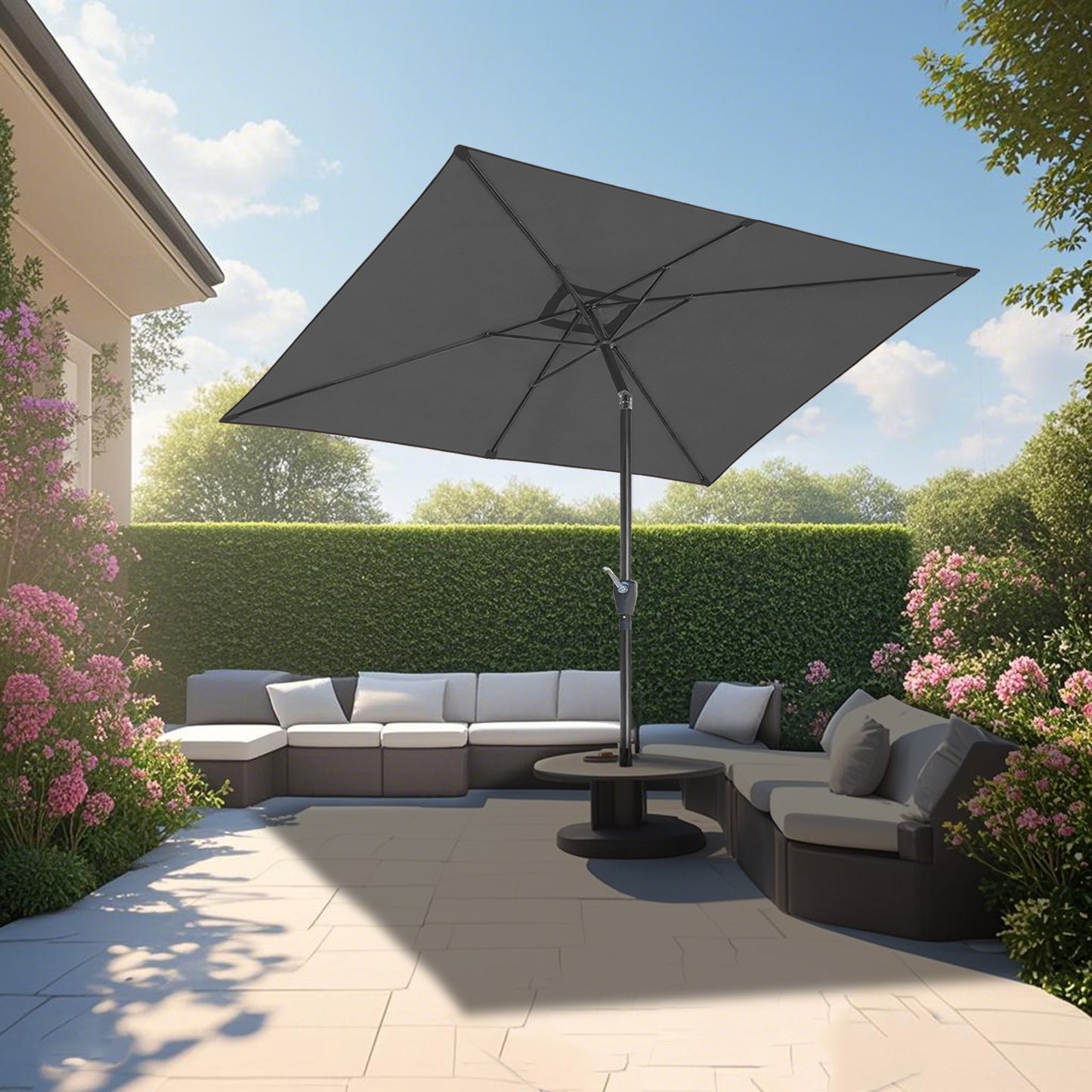 RANSENERS Kippbarer Sonnenschirm, Rechteckig 200 x 300 cm Gartenschirm, UV-Schutz UPF50+ (Grau)