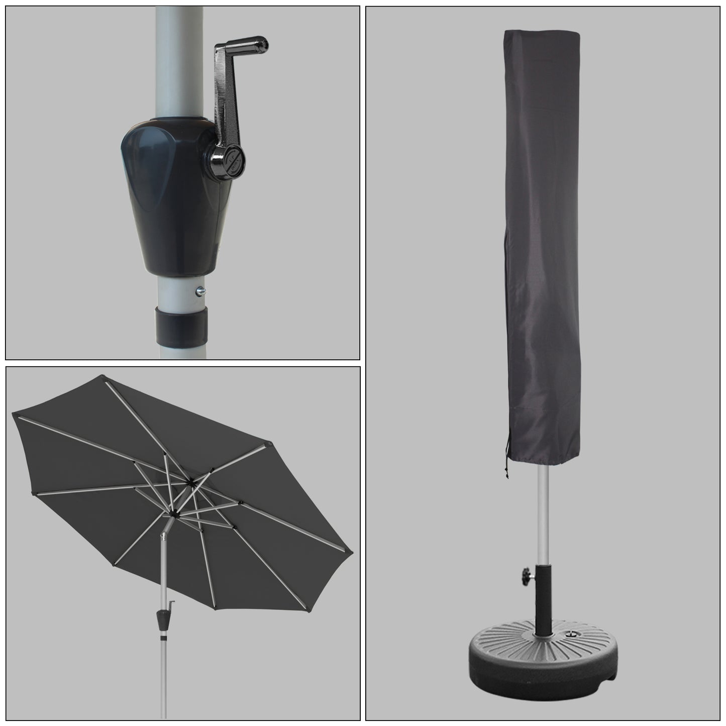 RANSENERS Ø 300cm Premium Sonnenschirm - Kippbarer Gartenschirm mit Vollaluminiumrahmen und 8 Rippen - mit UV50+ Schutz (Grau)