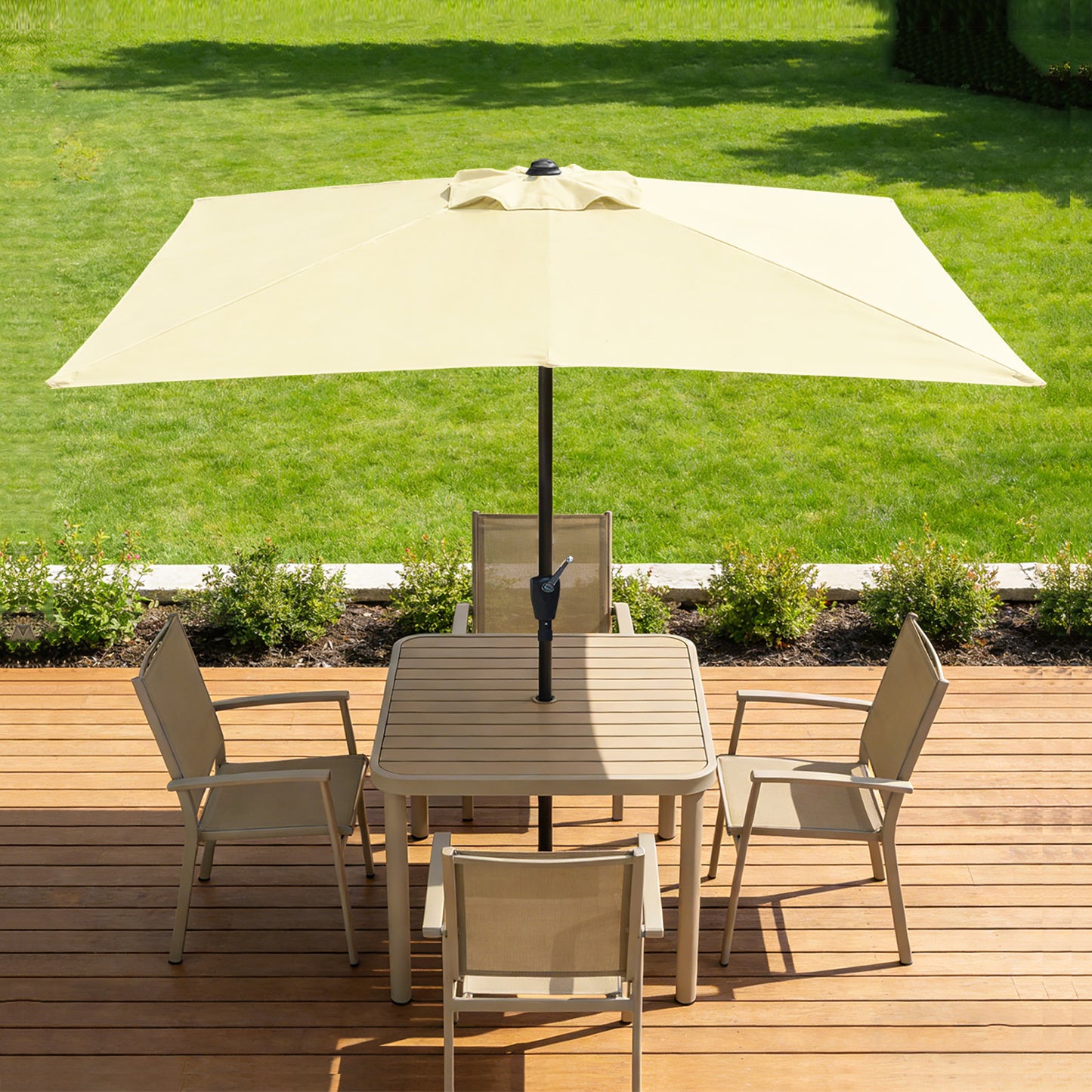 RANSENERS Kippbarer Sonnenschirm mit Schirmständer, Rechteckig 200 x 300 cm Gartenschirm, UV-Schutz UPF50+ (Creme)