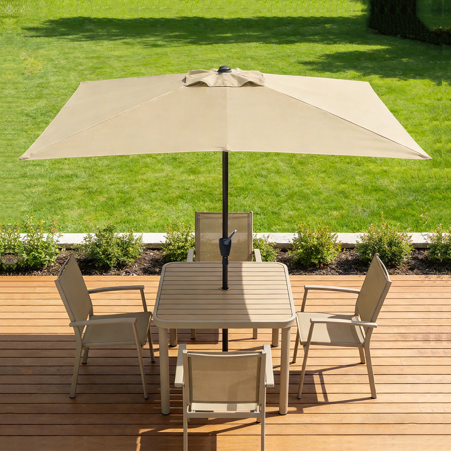 RANSENERS Kippbarer Sonnenschirm, Rechteckig 200 x 300 cm Gartenschirm, UV-Schutz UPF50+ (Beige)