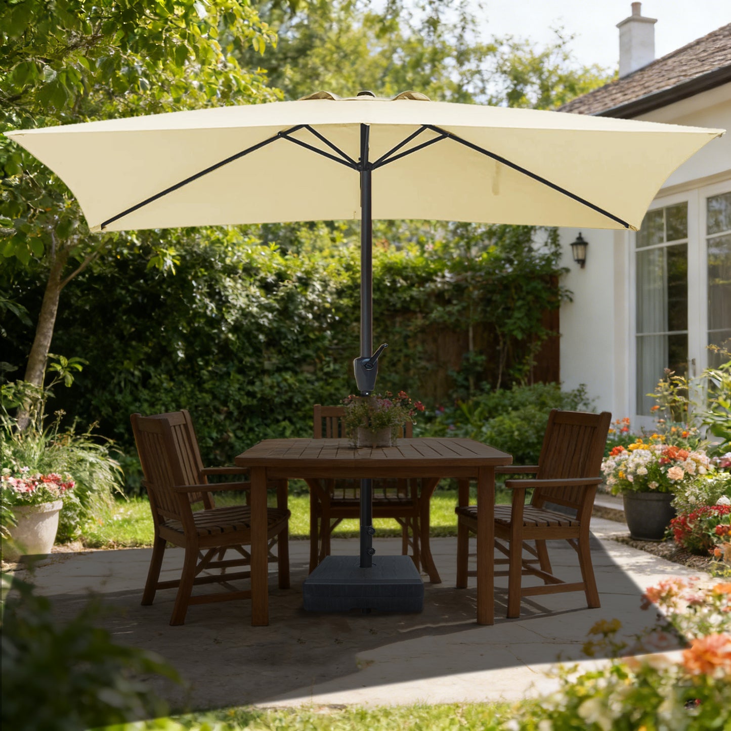 RANSENERS Kippbarer Sonnenschirm mit Schirmständer, Rechteckig 200 x 300 cm Gartenschirm, UV-Schutz UPF50+ (Creme)