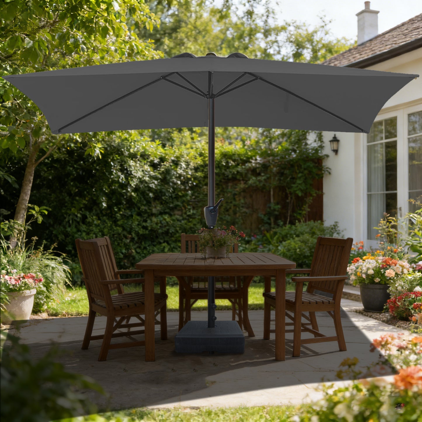 RANSENERS Kippbarer Sonnenschirm, Rechteckig 200 x 300 cm Gartenschirm, UV-Schutz UPF50+ (Grau)