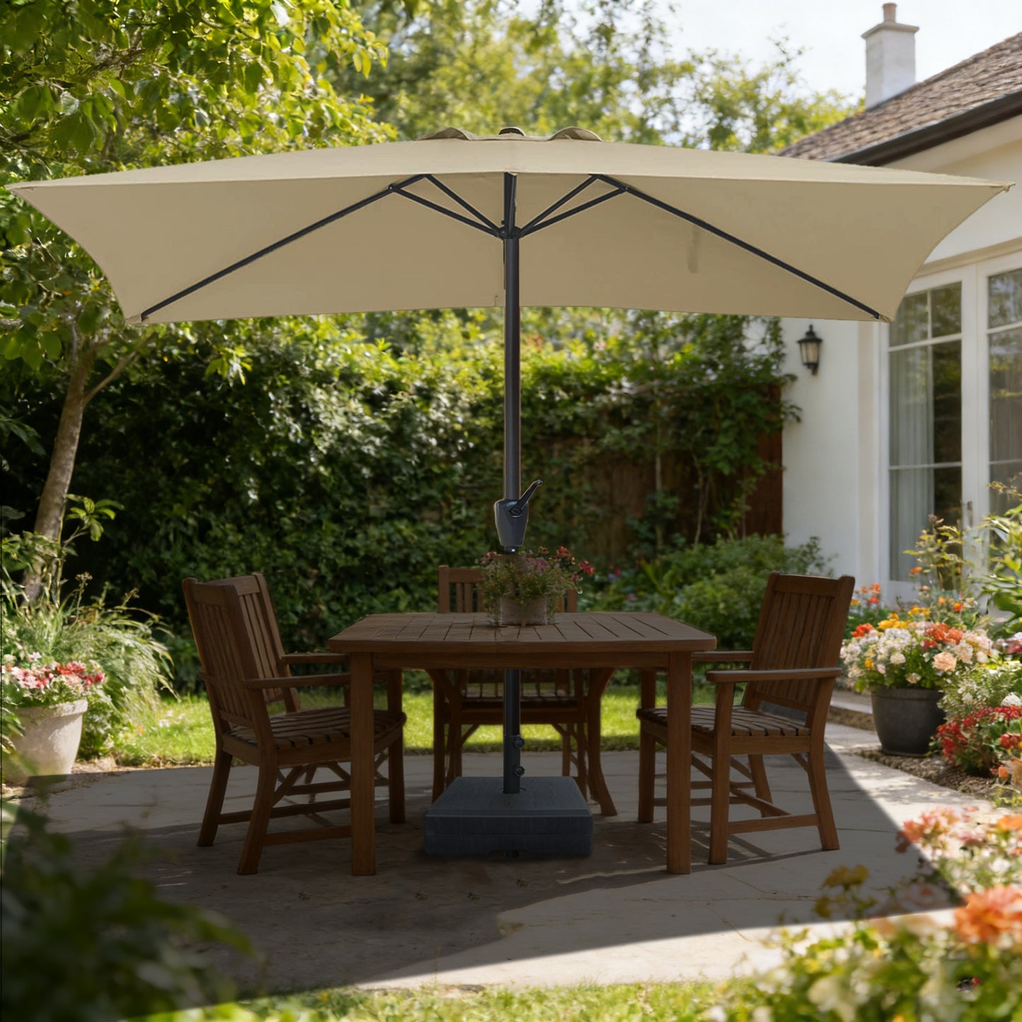 RANSENERS Kippbarer Sonnenschirm, Rechteckig 200 x 300 cm Gartenschirm, UV-Schutz UPF50+ (Beige)