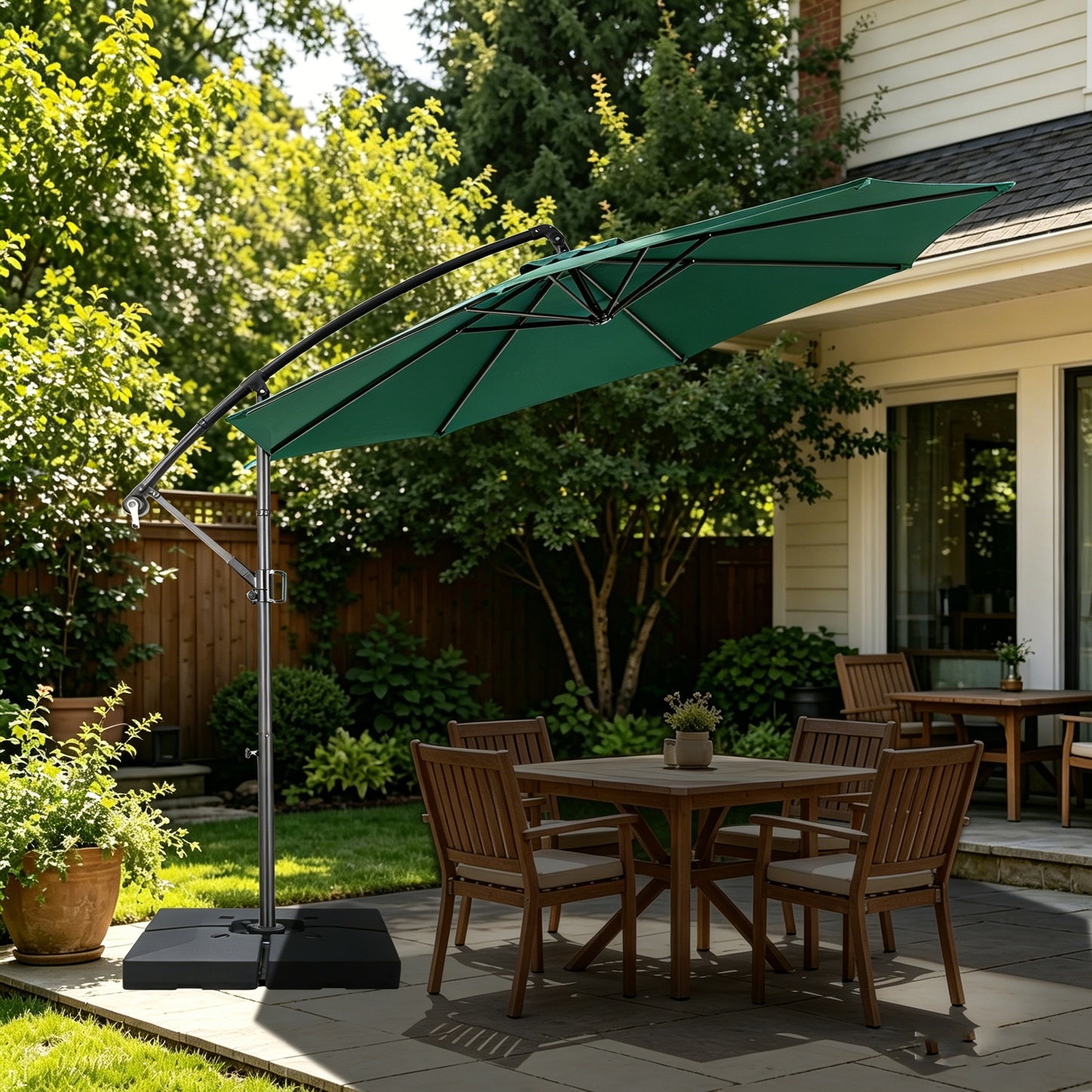 RANSENERS Ampelschirm 300cm mit Schirmständer, Sonnenschirm mit Stabiler Rahmen und 8-Rippen, UV 50+ für Garten, Terrasse, Kaffeehaus im Freien, Grün