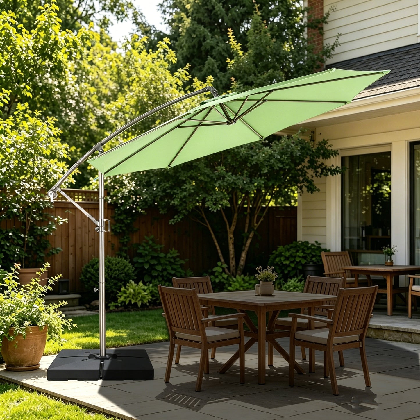 RANSENERS Ampelschirm 300cm mit Schirmständer, Sonnenschirm mit Stabiler Rahmen und 8-Rippen, UV 50+ für Garten, Terrasse, Kaffeehaus im Freien