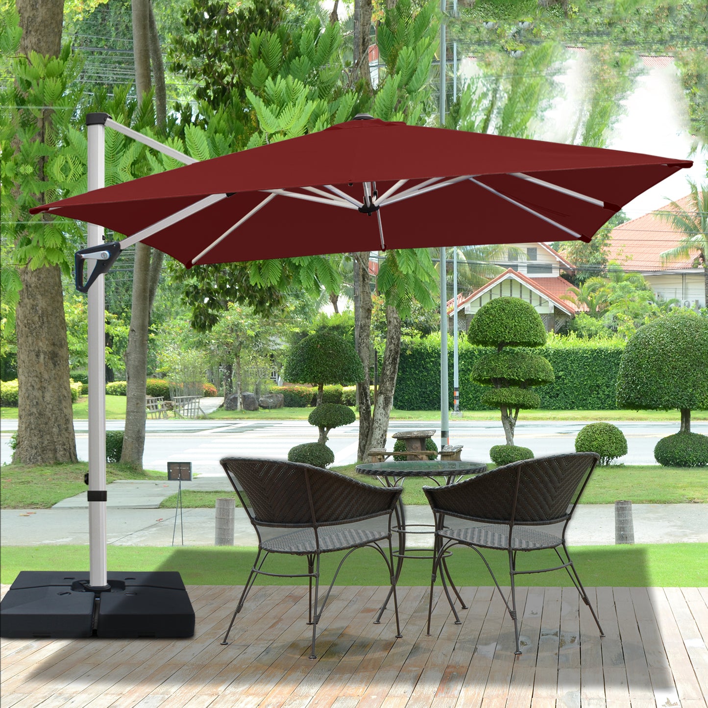 RANSENERS Premium Ampelschirm mit Schirmständer, Quadratisch 270 x 270 cm, mit 360° Drehbar, UV-Schutz UPF50+ (Rotwein)