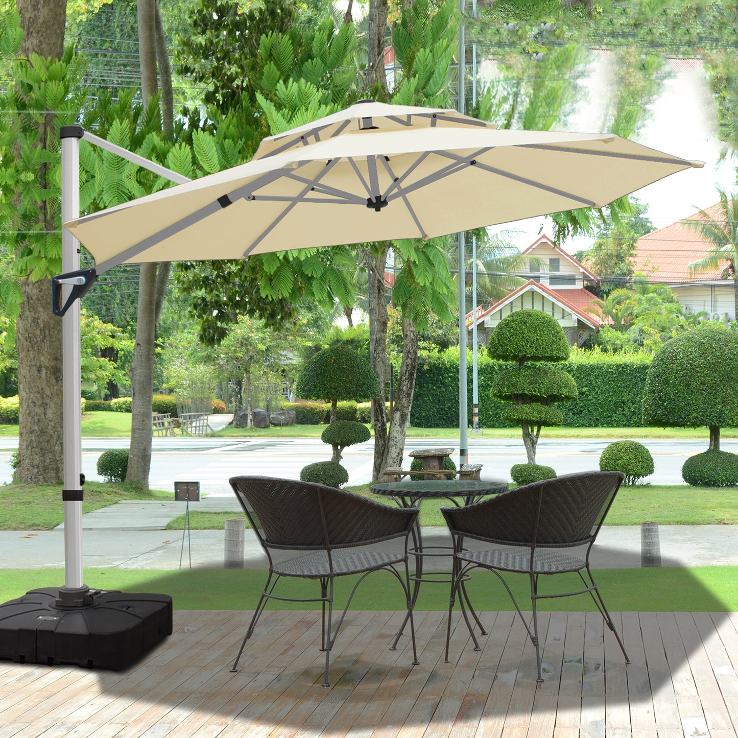 RANSENERS Premium Ampelschirm mit Kreuzfuß, Rund Ø 300cm, mit 360° Drehbar, UV-Schutz UPF50+ (Creme)