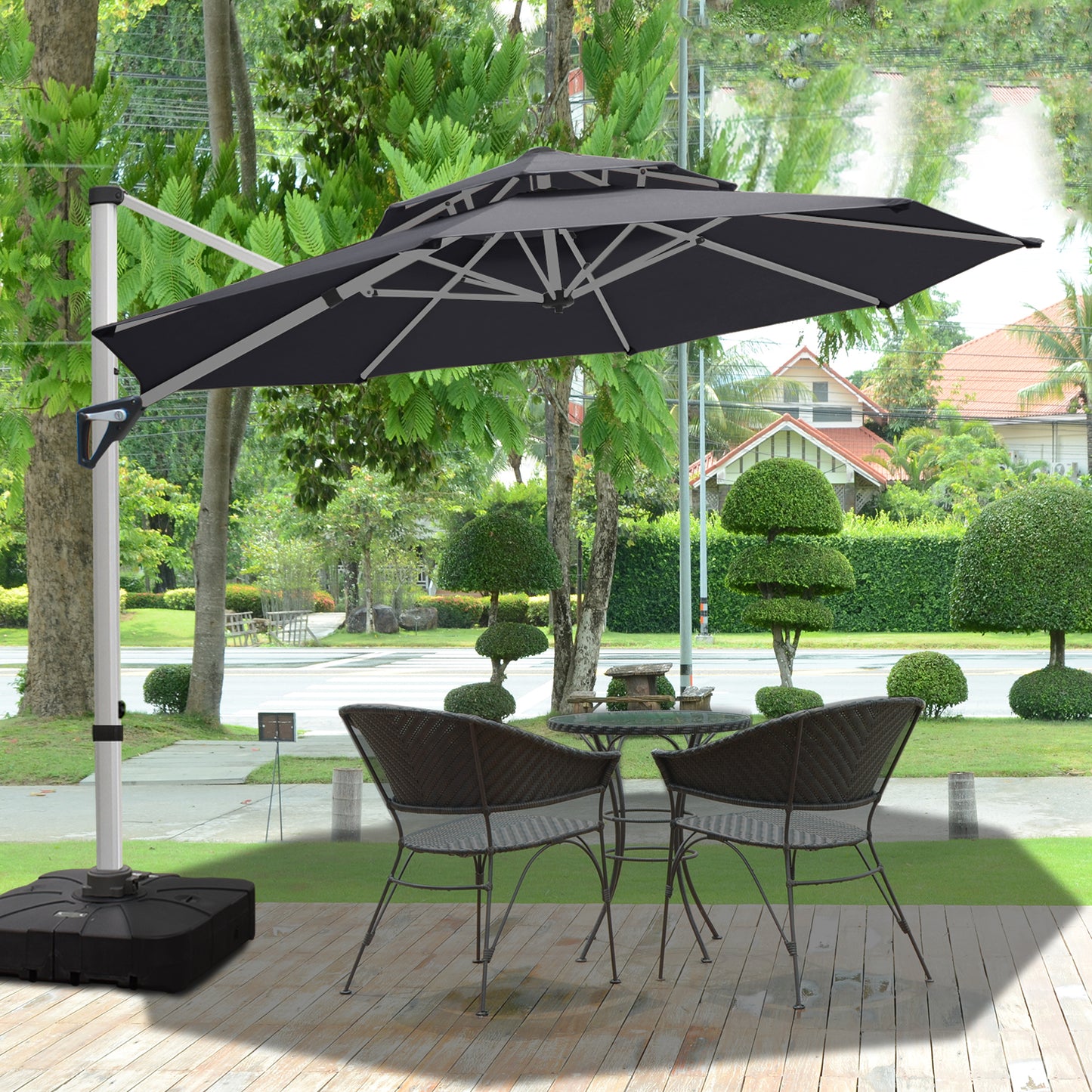 RANSENERS Premium Ampelschirm mit Kreuzfuß, Rund Ø 300cm, mit 360° Drehbar, UV-Schutz UPF50+ (Grau)