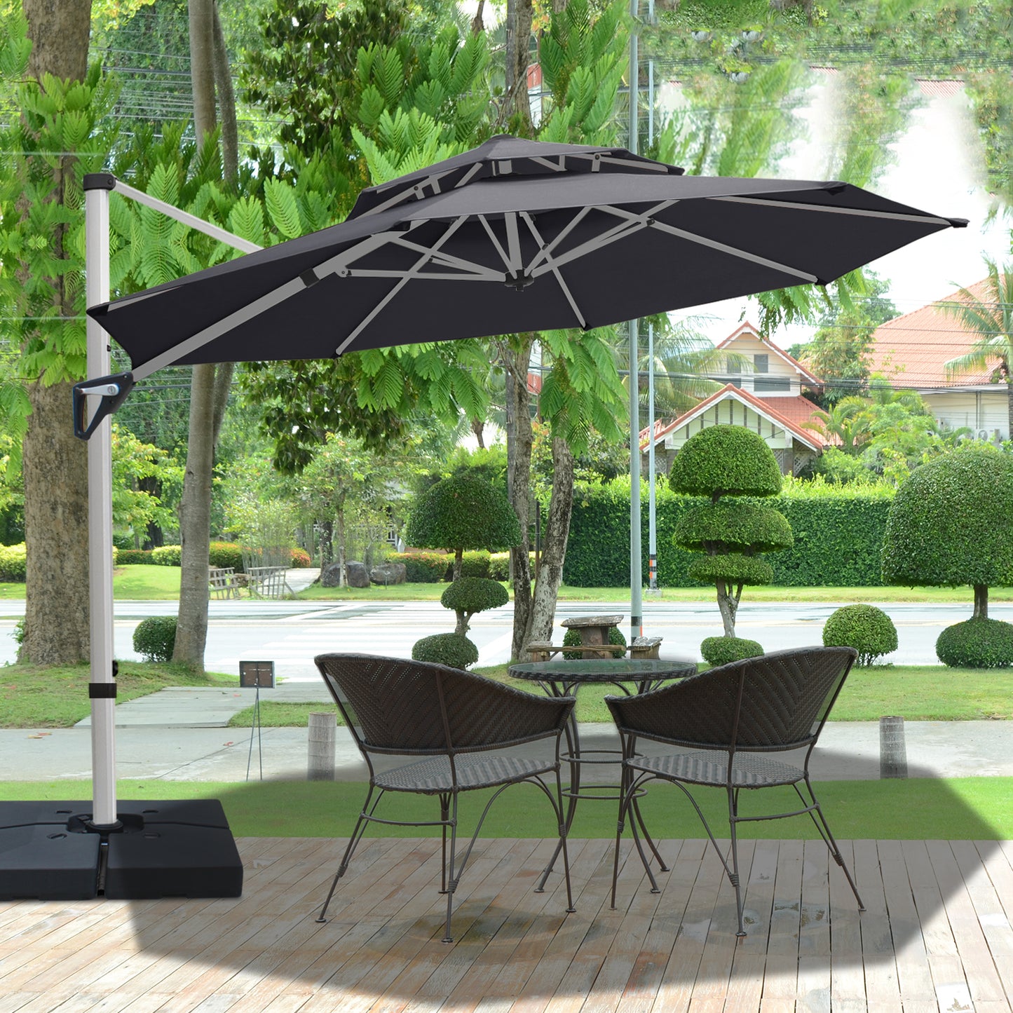 RANSENERS Premium Ampelschirm mit Schirmständer, Rund Ø 300cm, mit 360° Drehbar, UV-Schutz UPF50+ (Grau)