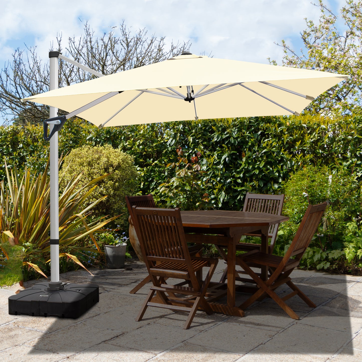 RANSENERS Premium Ampelschirm 270 x 270 cm mit Schirmständer, Aluminium Rahmen, 360° Drehbar, Neigbar 0°-90°, 240 g/m² Extra-Dicker Gewebe mit UV50+, für Garten, Kaffeehaus im Freien