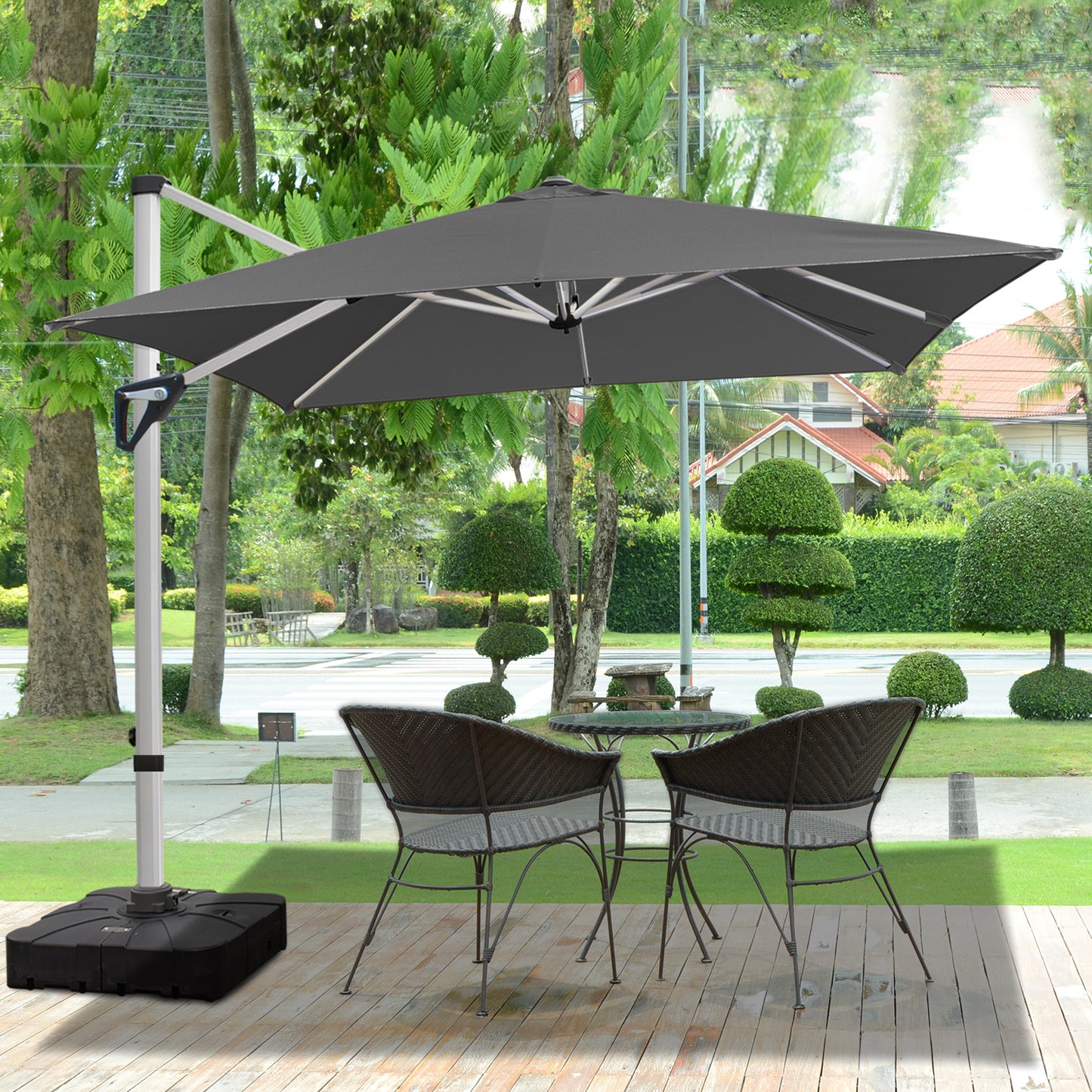 RANSENERS Premium Ampelschirm mit Kreuzfuß, Quadratisch 270 x 270 cm, mit 360° Drehbar, UV-Schutz UPF50+ (Grau)