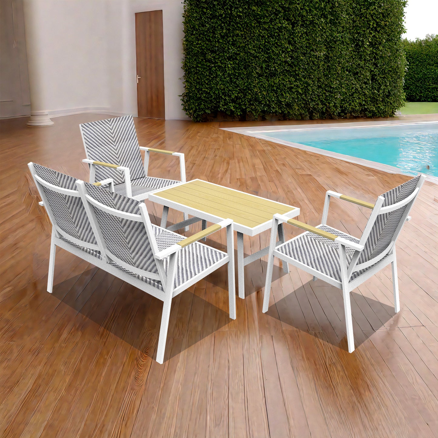 RANSENERS Premium 4tlg-Set Gartenmöbelset mit Vollemaluminium Rahmen und Polyrattan Sitzfläche für Garten Terrasse und Balkon (Weiß)