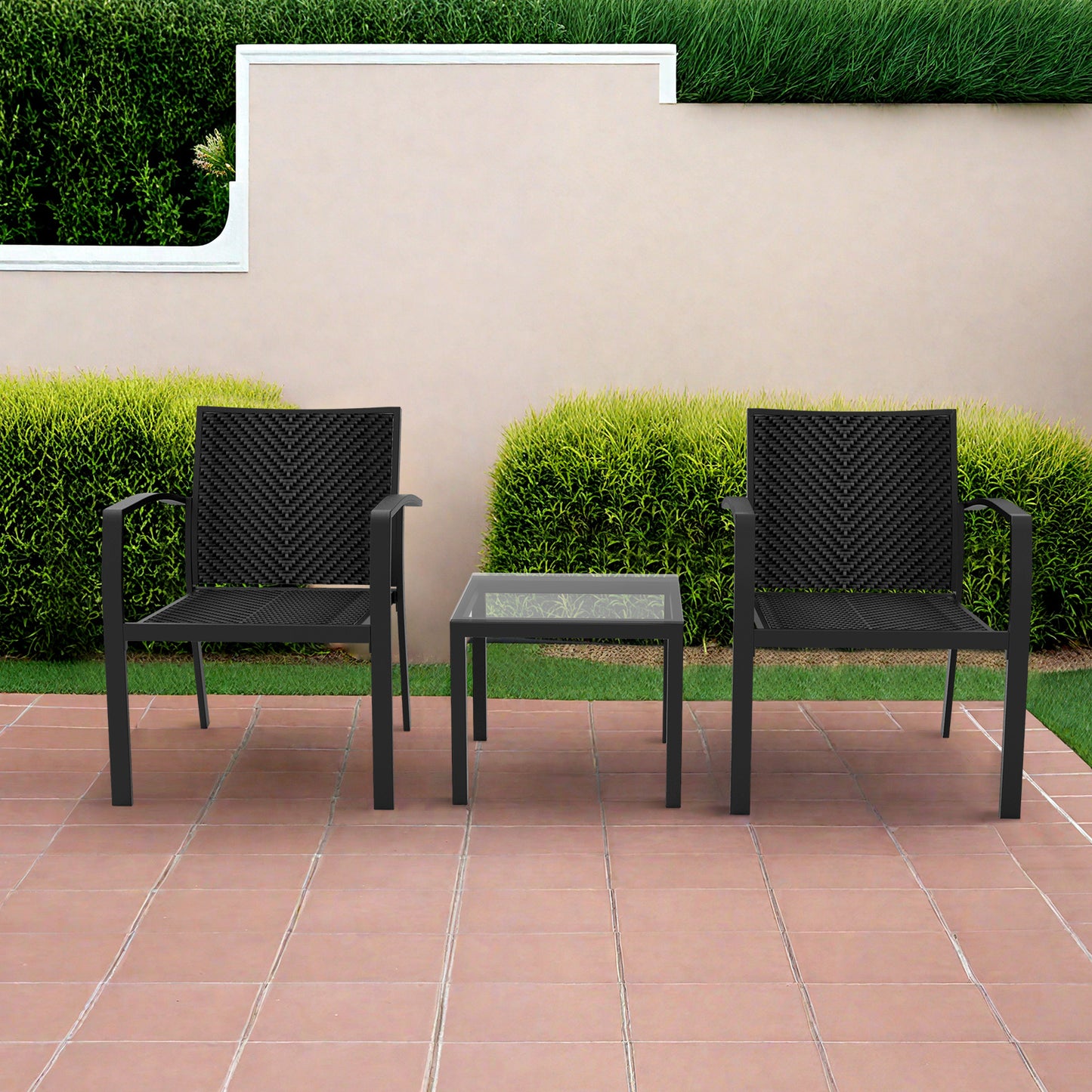 RANSENERS Balkonset mit 2 Stühlen und Tisch, Bistroset mit Legierter Stahl Rahmen und Polyrattan Sitzfläche für innen und außen