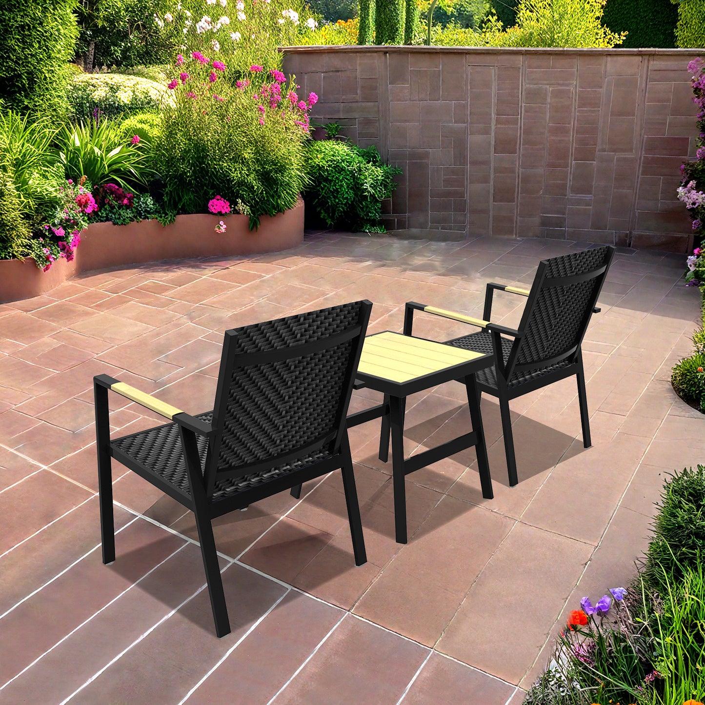 RANSENERS Premium Balkonset mit 2 Stühlen und Tisch, Bistroset mit Voll Aluminiumrahmen und Polyrattan Sitzfläche für innen und außen
