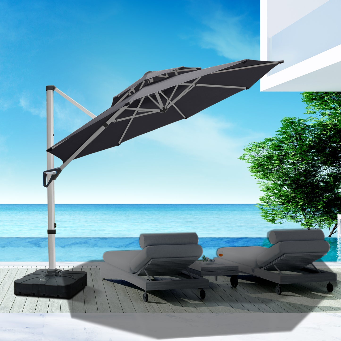 RANSENERS Ampelschirm 300 cm, Doppelter Baldachin, Drehbar 360°, Neigbar 0°-90°, Aluminium Rahmen, Extra-Dicker Gewebe, UV50+, für Garten, Terrasse, Cafe im Freien
