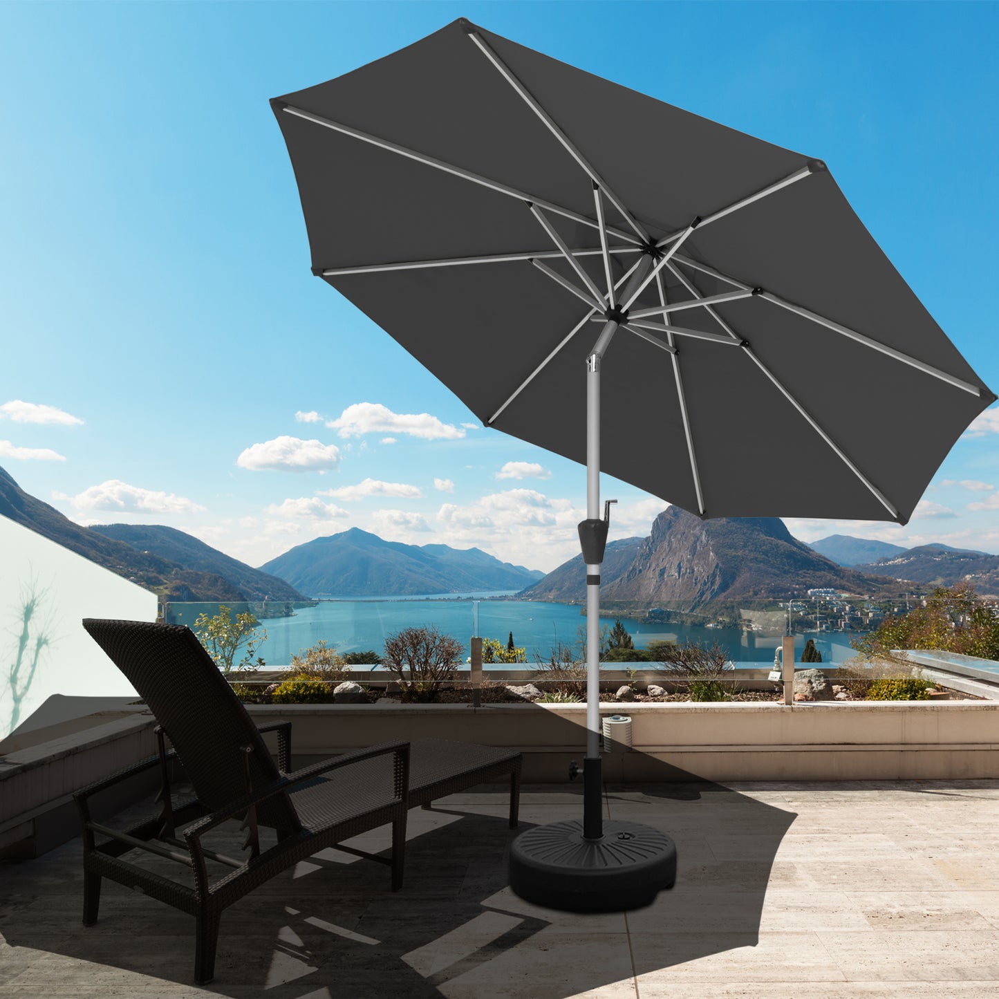 RANSENERS Ø 300cm Premium Sonnenschirm - Kippbarer Gartenschirm mit Vollaluminiumrahmen und 8 Rippen - mit UV50+ Schutz (Grau)