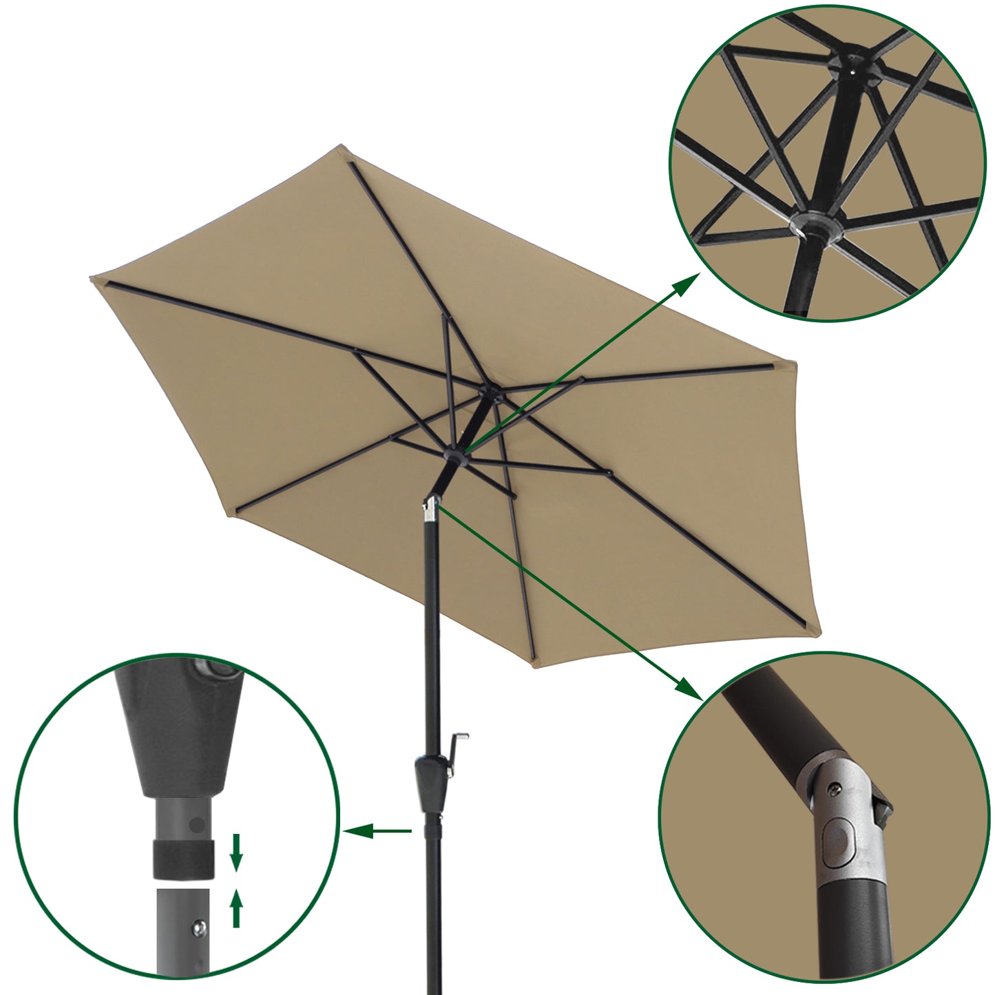 RANSENERS Sonnenschirm Ø 270 cm mit Schirmständer, Kippbarer Gartenschirm mit UV-Schutz UPF50+ Stoff (Beige)