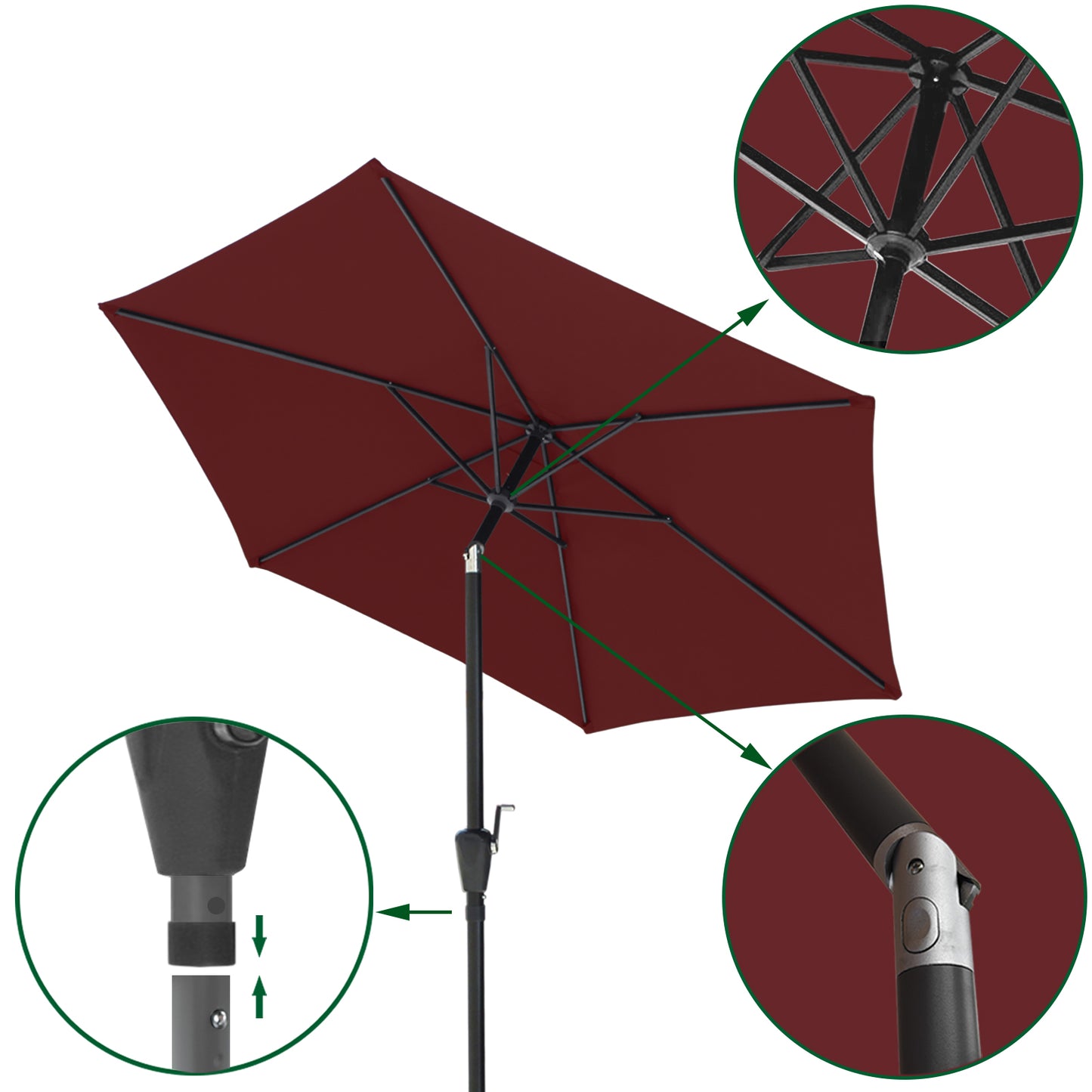 RANSENERS Sonnenschirm Ø 270 cm mit Schirmständer, Kippbarer Gartenschirm mit UV-Schutz UPF50+ Stoff (Rotwein)
