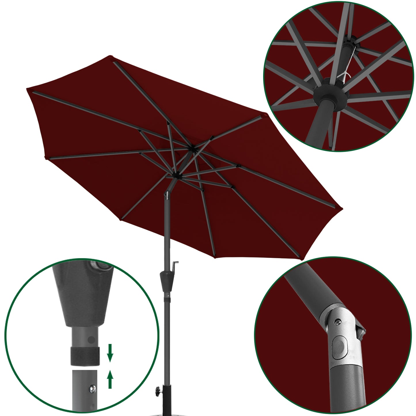 RANSENERS Kippbarer Sonnenschirm 300 cm, Schutzhülle Inklusive, 200g/m² Verdickter Gewebe mit UV50+ für Garten, Terrasse, Kaffeehaus im Freien
