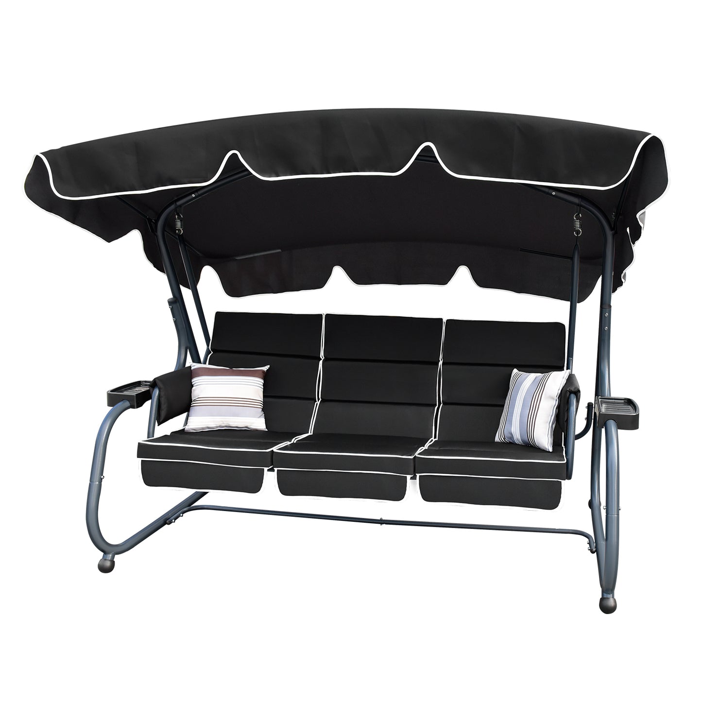 RANSENER Luxus 3-Sitzer Hollywookschaukel mit Liegefunktion und Verstellbarem Sonnendach, Premium Gartenschaukel Entspannung pur im Garten und Terrasse