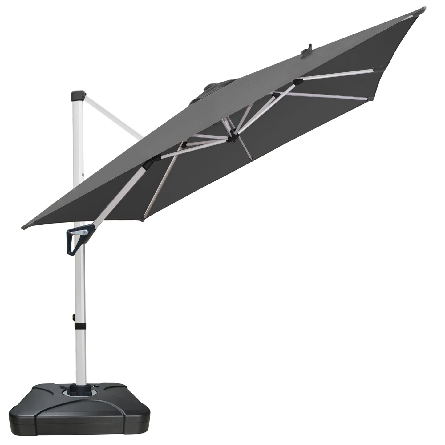 RANSENERS Premium Ampelschirm 270 x 270 cm mit Schirmständer, Aluminium Rahmen, 360° Drehbar, Neigbar 0°-90°, 240 g/m² Extra-Dicker Gewebe mit UV50+, für Garten, Kaffeehaus im Freien