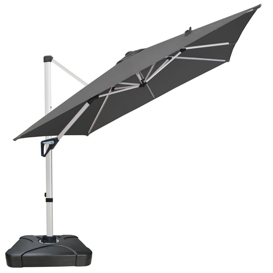 RANSENERS Premium Ampelschirm 270 x 270 cm mit Schirmständer, Aluminium Rahmen, 360° Drehbar, Neigbar 0°-90°, 240 g/m² Extra-Dicker Gewebe mit UV50+, für Garten, Kaffeehaus im Freien