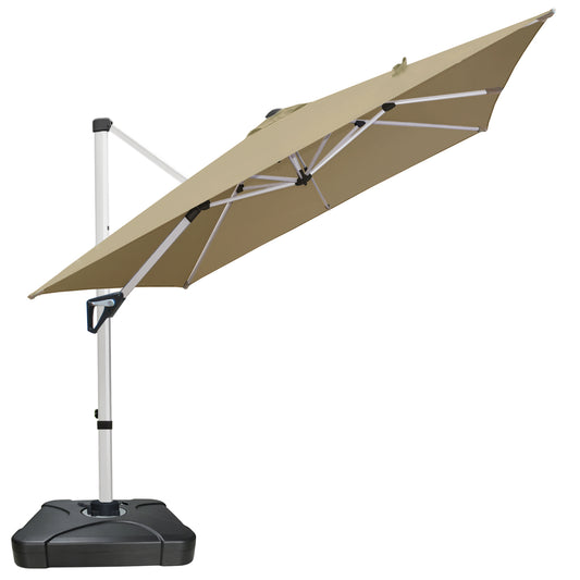 RANSENERS Premium Ampelschirm 270 x 270 cm mit Schirmständer, Aluminium Rahmen, 360° Drehbar, Neigbar 0°-90°, 240 g/m² Extra-Dicker Gewebe mit UV50+, für Garten, Kaffeehaus im Freien