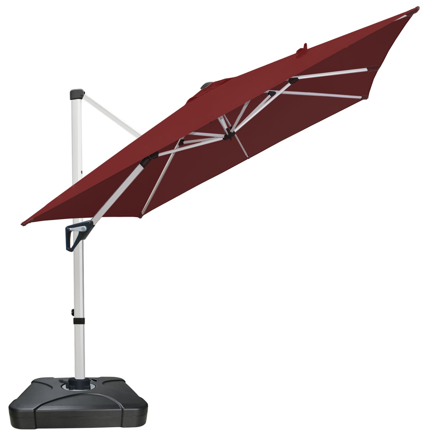 RANSENERS Premium Ampelschirm 270 x 270 cm mit Schirmständer, Aluminium Rahmen, 360° Drehbar, Neigbar 0°-90°, 240 g/m² Extra-Dicker Gewebe mit UV50+, für Garten, Kaffeehaus im Freien