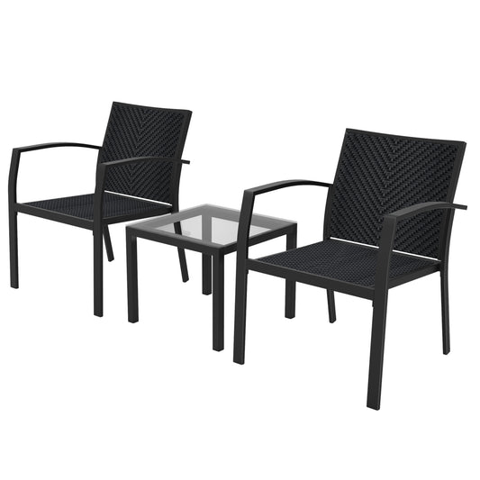 RANSENERS Balkonset mit 2 Stühlen und Tisch, Bistroset mit Legierter Stahl Rahmen und Polyrattan Sitzfläche für innen und außen
