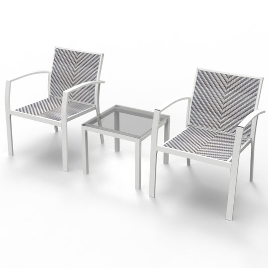 RANSENERS Balkonset mit 2 Stühlen und Tisch, Bistroset mit Legierter Stahl Rahmen und Polyrattan Sitzfläche für innen und außen