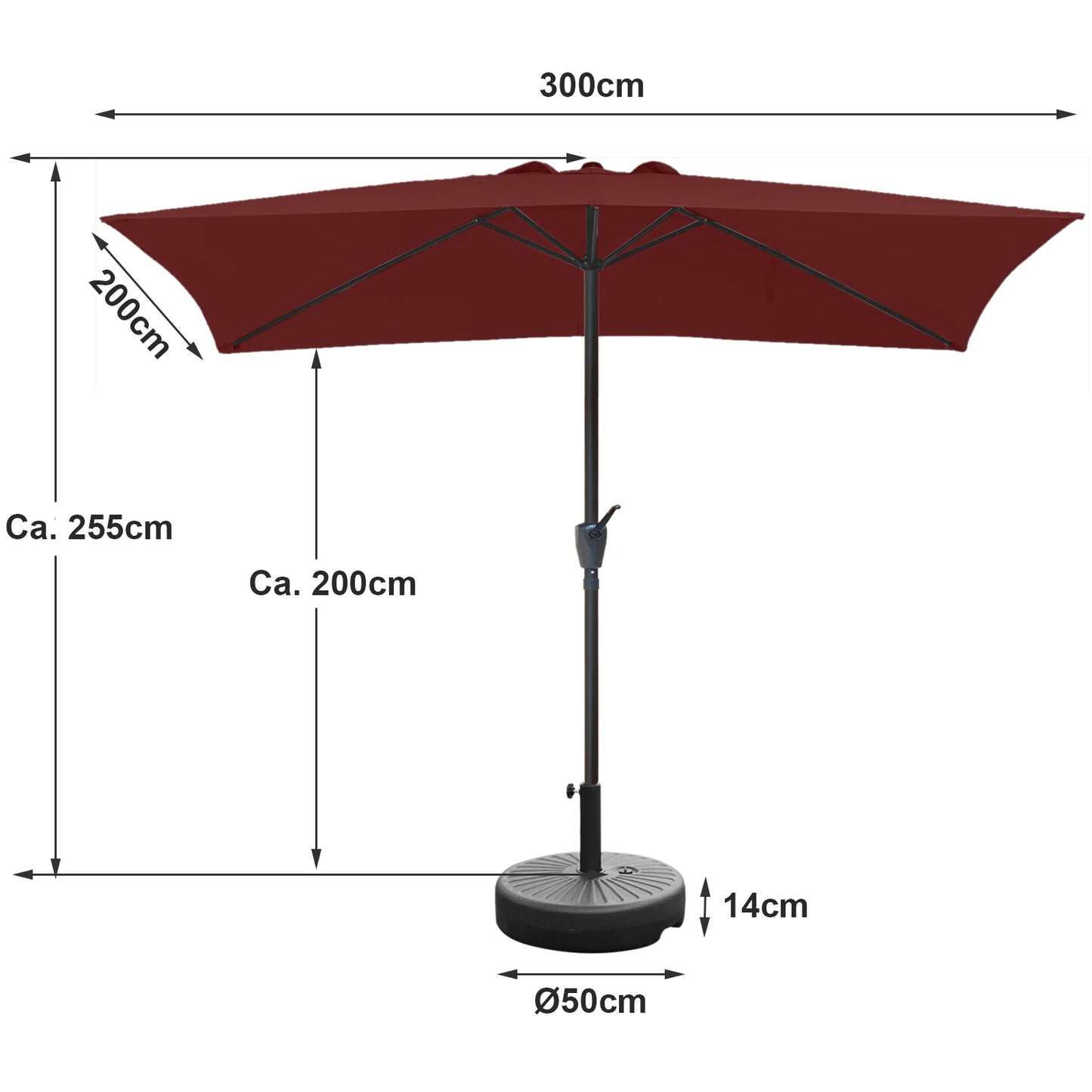 RANSENERS Sonnenschirm mit Schirmständer 200 * 300cm Rechteckig Kippbar Gartenschirm - Stilvoller Marketschirm mit Sonnenschutz UV50+ und Einfacher Handhabung