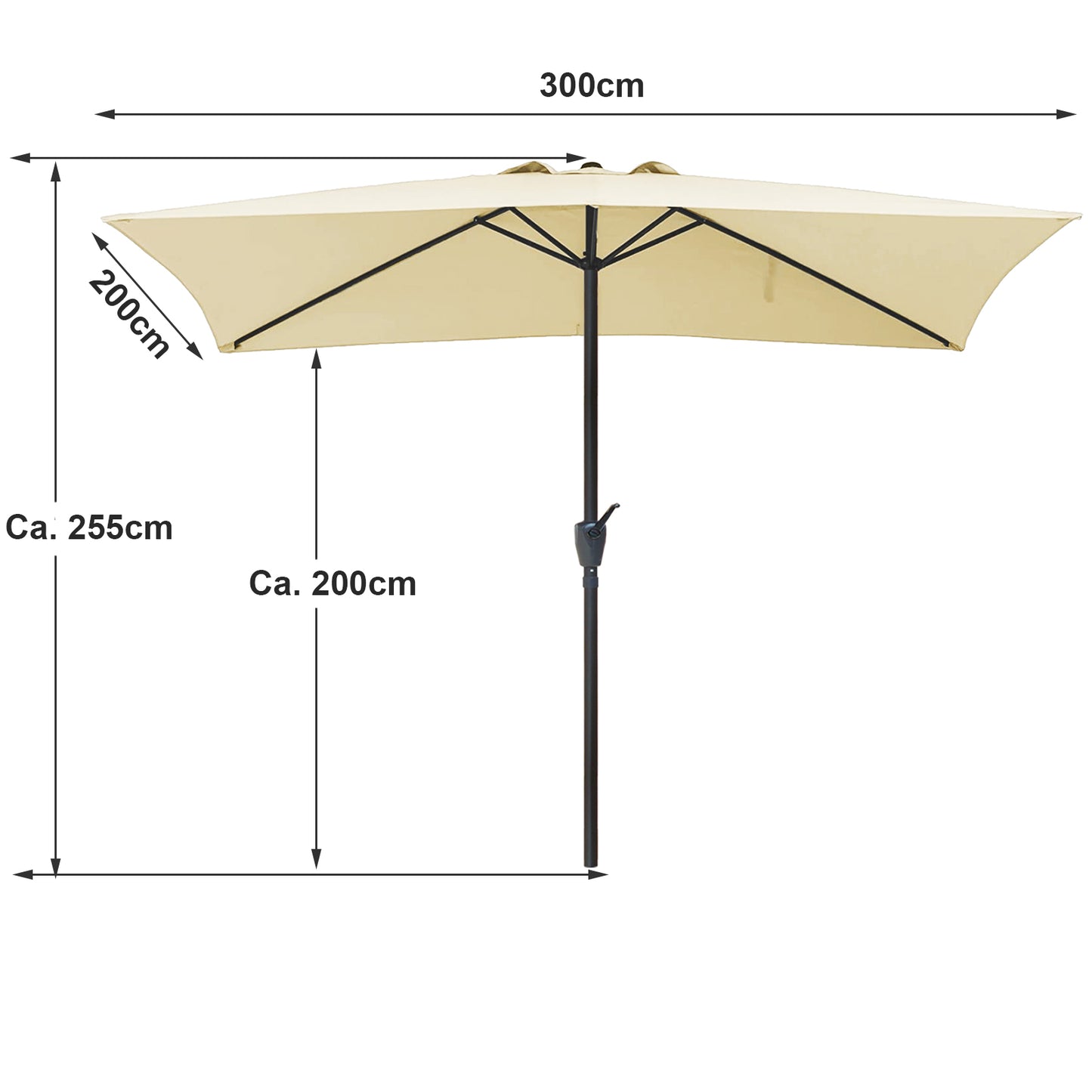 RANSENERS Kippbarer Sonnenschirm, Rechteckig 200 x 300 cm Gartenschirm, UV-Schutz UPF50+ (Creme)