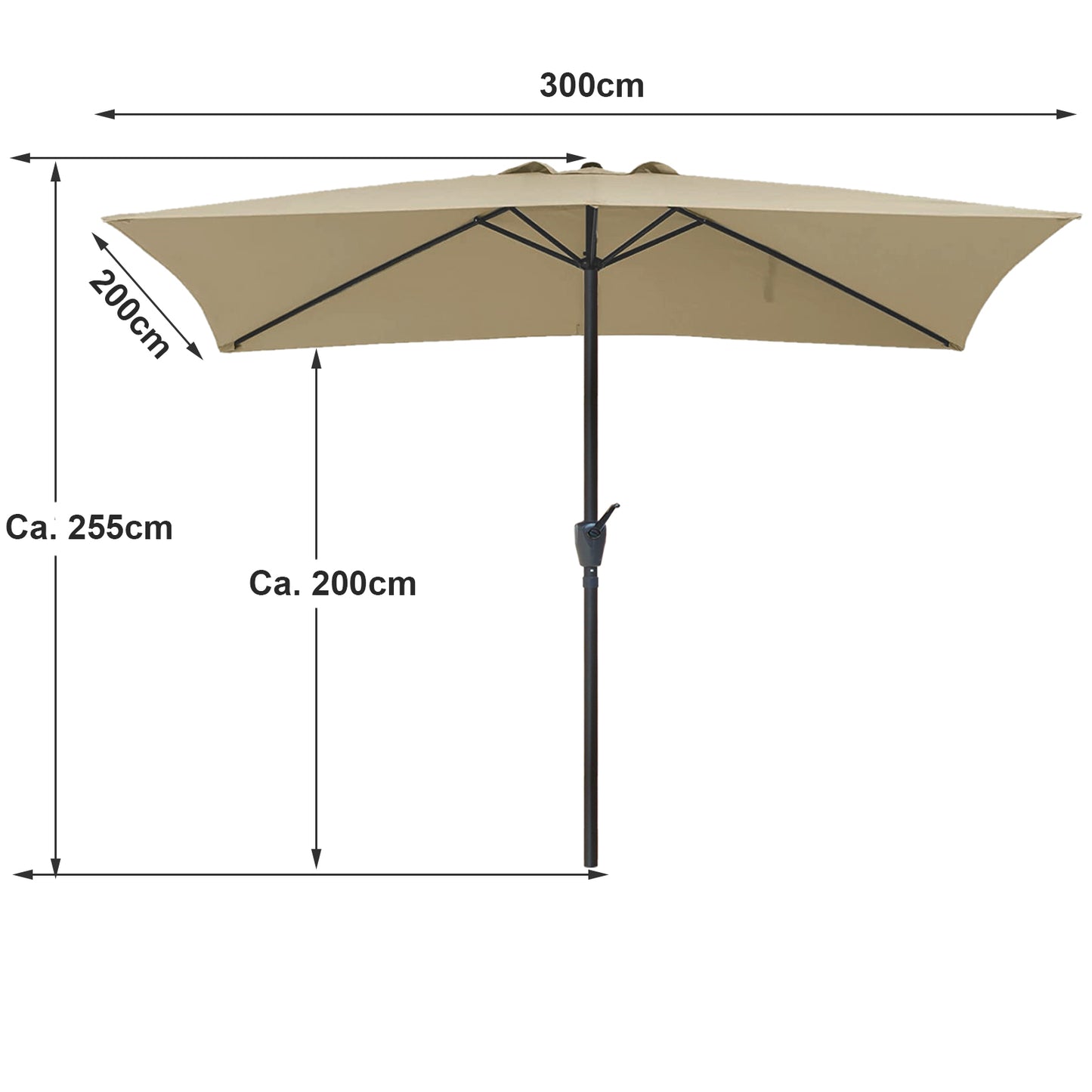 RANSENERS Kippbarer Sonnenschirm, Rechteckig 200 x 300 cm Gartenschirm, UV-Schutz UPF50+ (Beige)